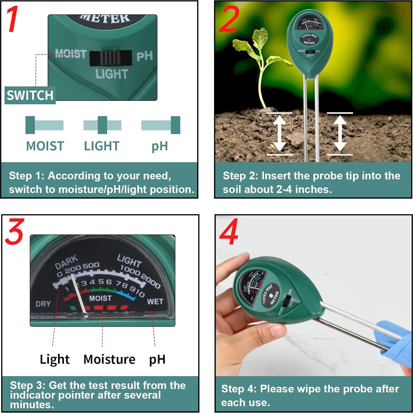 Medidor de Humedad del Suelo 3 en 1 Rngeo - 2 Paquetes