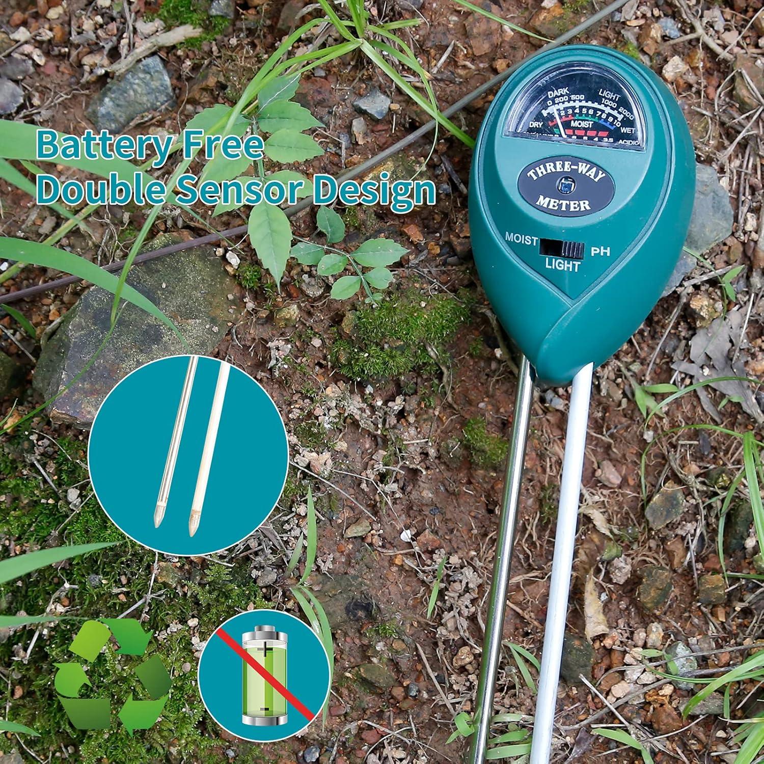 Probador de Suelo 3-en-1 MEASUREMAN pH Humedad Luz 32,9cm