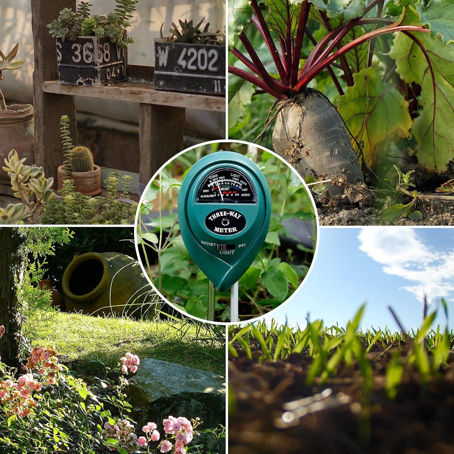 Probador de Suelo 3-en-1 MEASUREMAN pH Humedad Luz 32,9cm