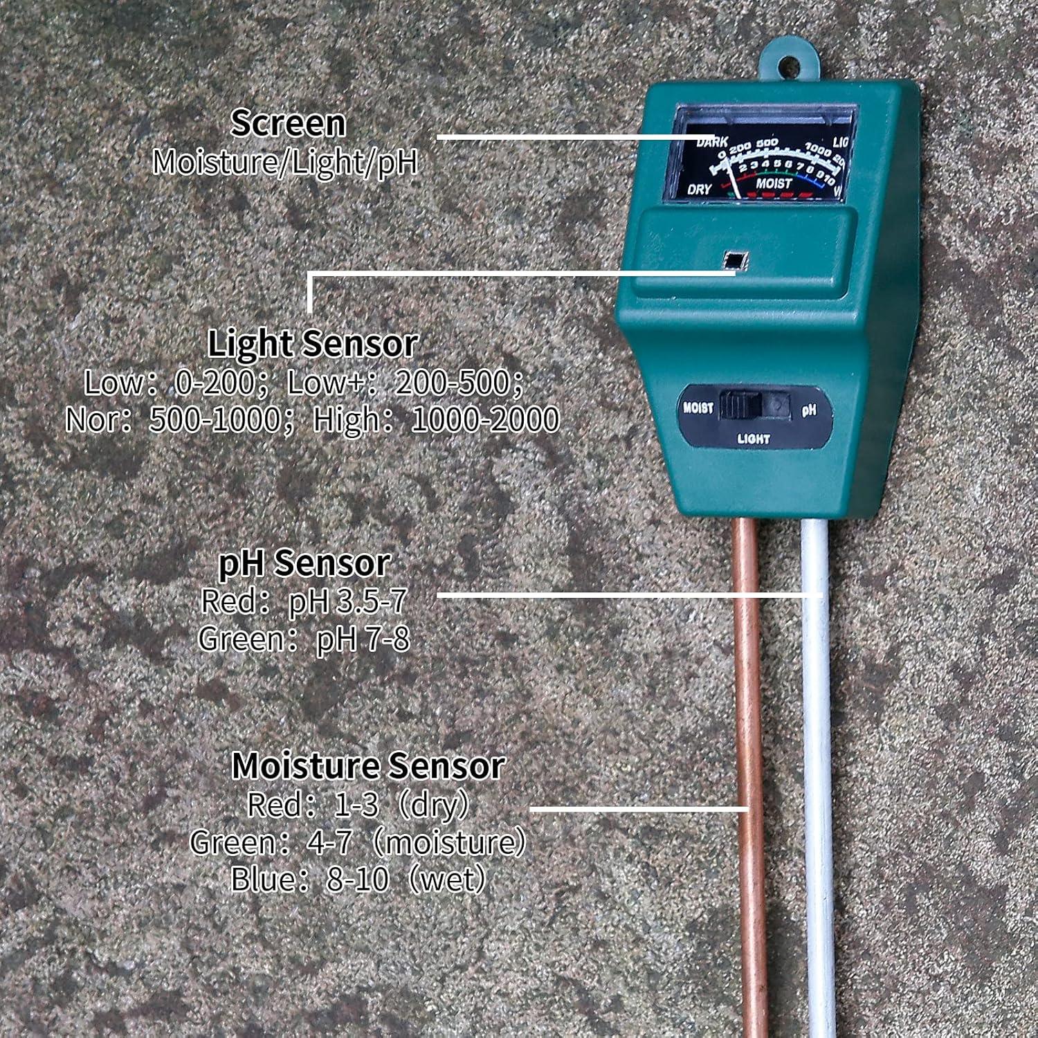 Medidor de Humedad Luz pH 3-en-1 MEASUREMAN 0,09 kg