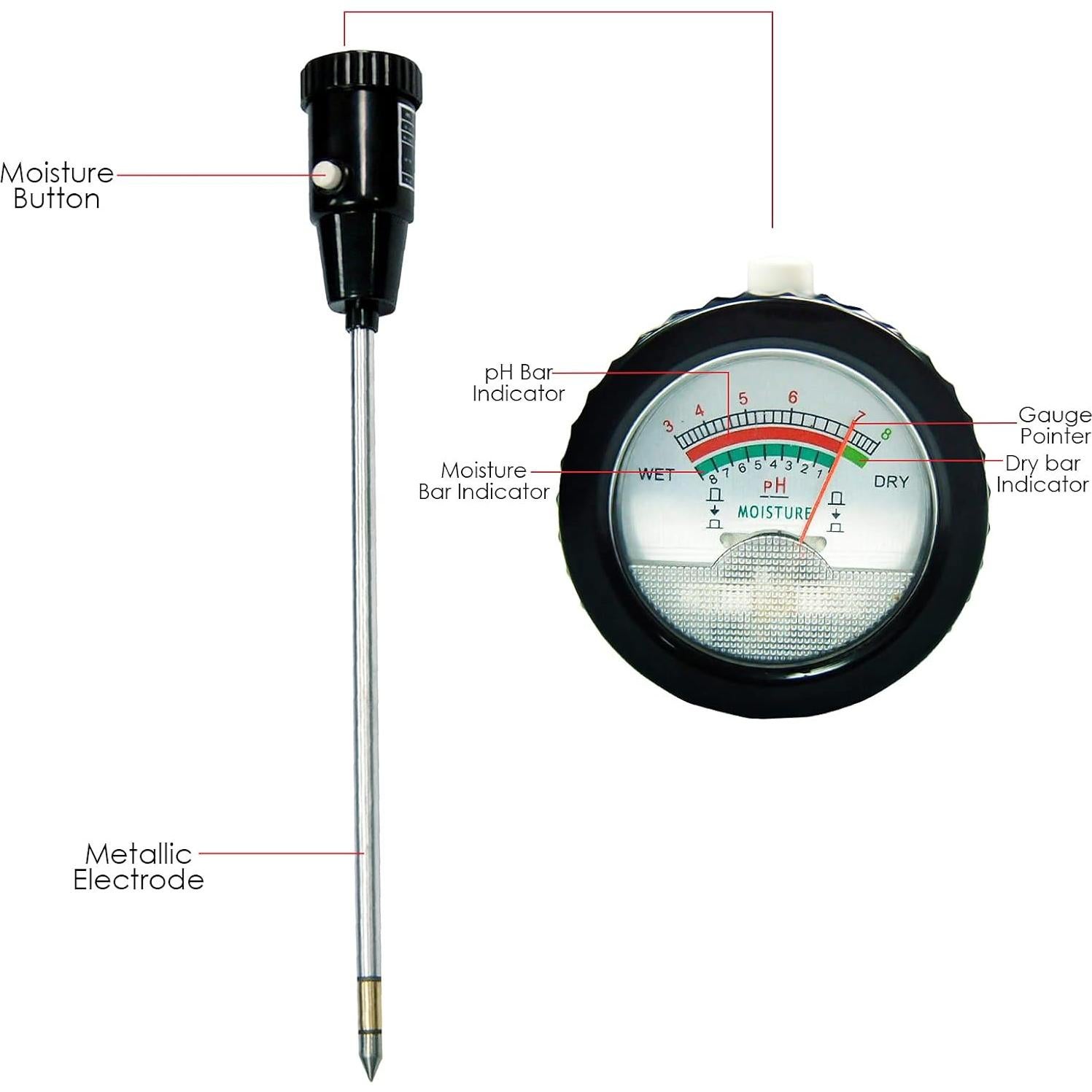 Medidor de pH y Humedad de Suelo Gain Express 295mm