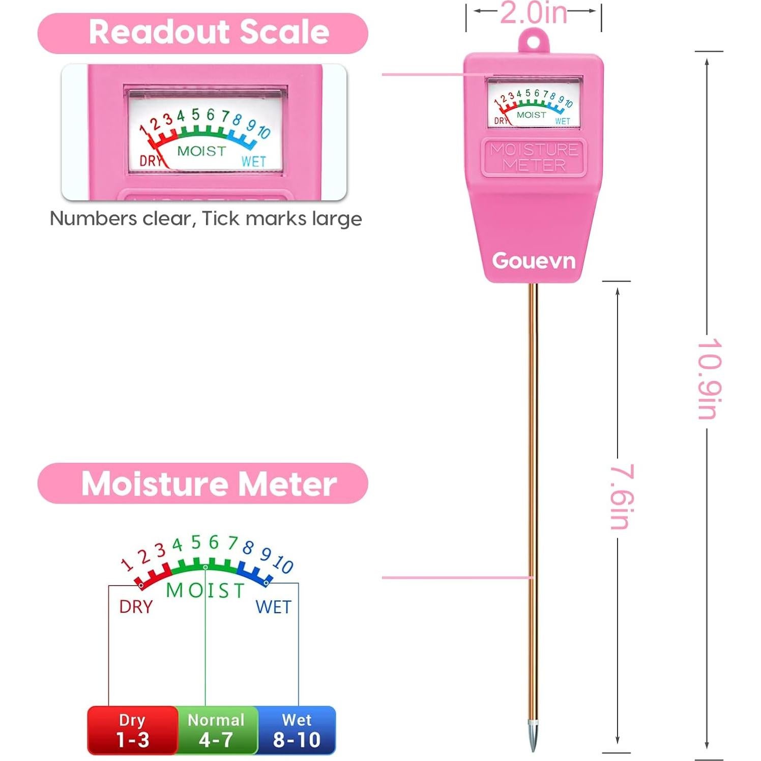 Medidor de Humedad del Suelo Gouevn para Plantas 27,7 cm Rosa
