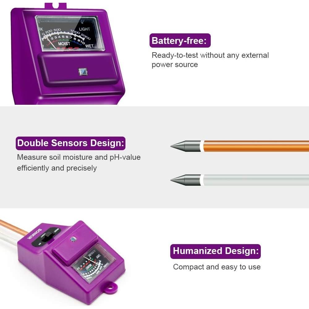 Medidor de pH del Suelo 3-en-1 Sonkir MS05 Humedad Luz