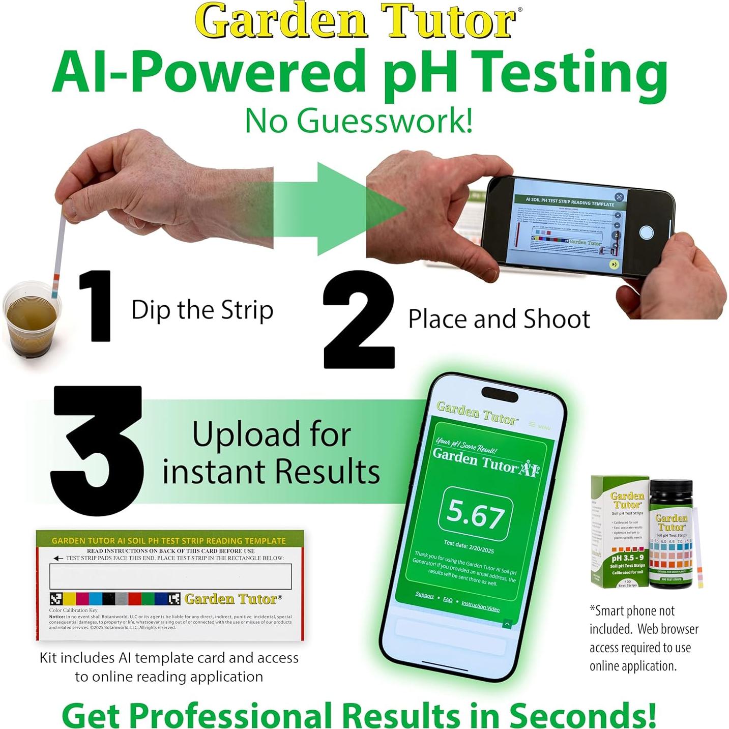 Kit de Prueba de pH del Suelo Garden Tutor - 100 Tiras