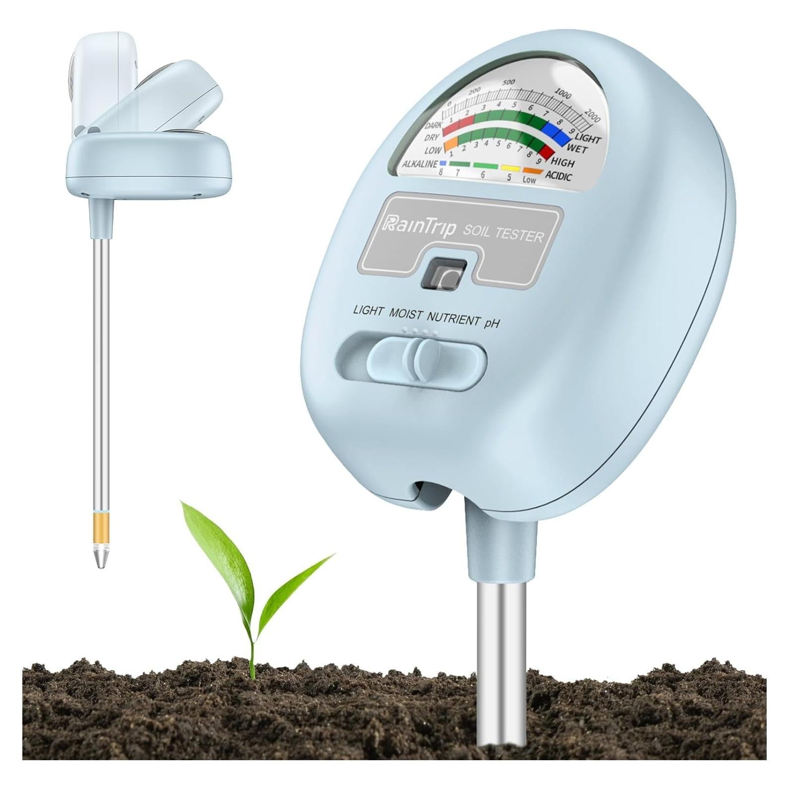 Medidor de Humedad del Suelo 4 en 1 Raintrip - pH, Luz, Nutrientes
