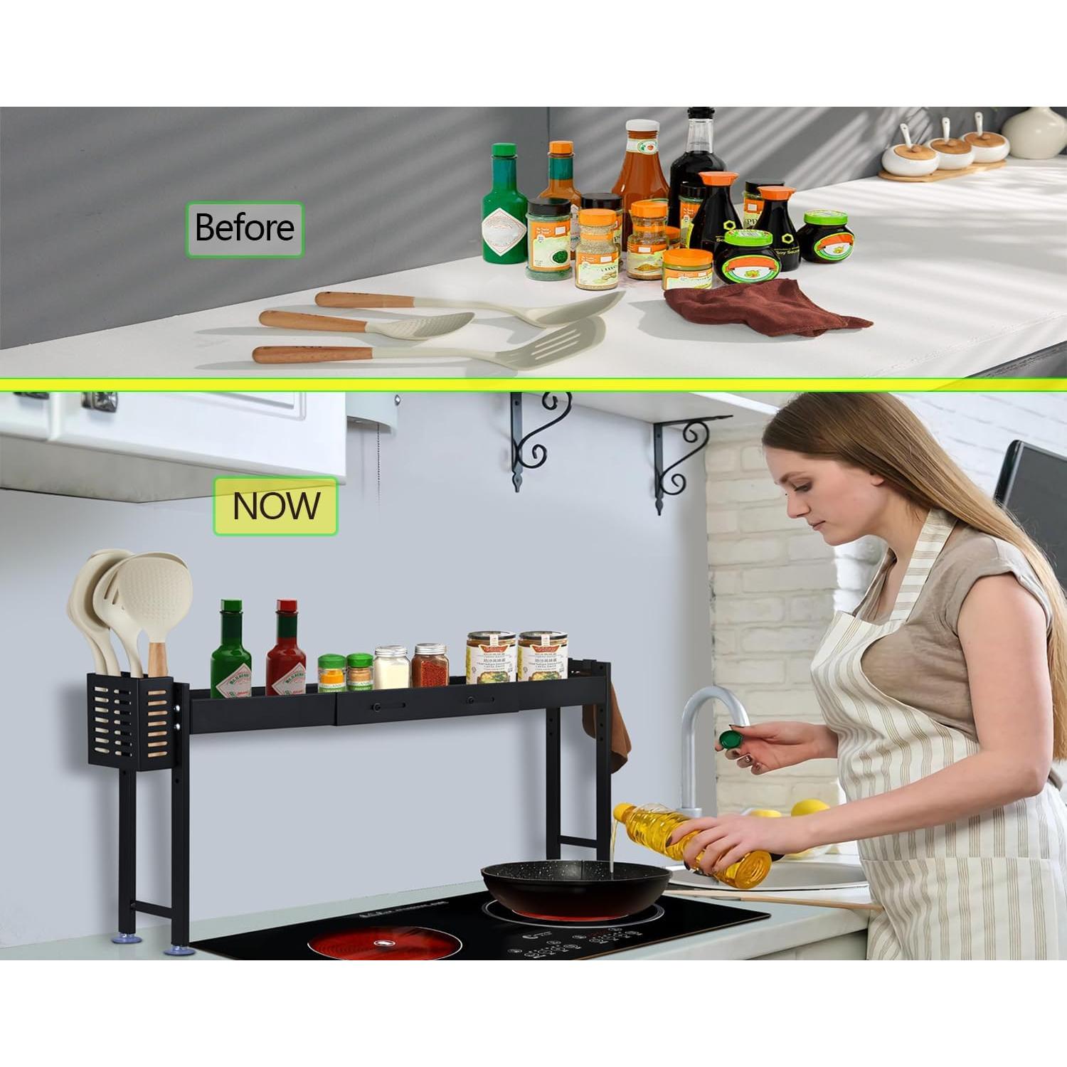 Estante de Especias Horynar Negro Ajustable 5 Niveles 37 cm