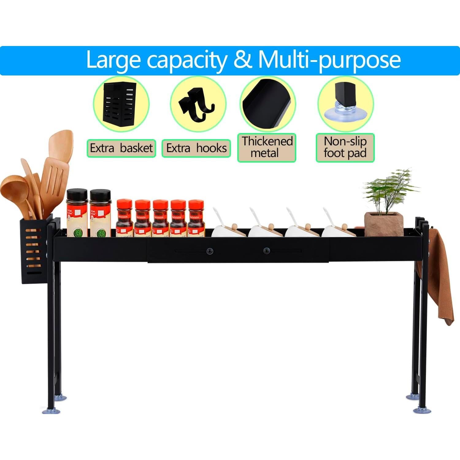 Estante de Especias Horynar Negro Ajustable 5 Niveles 37 cm