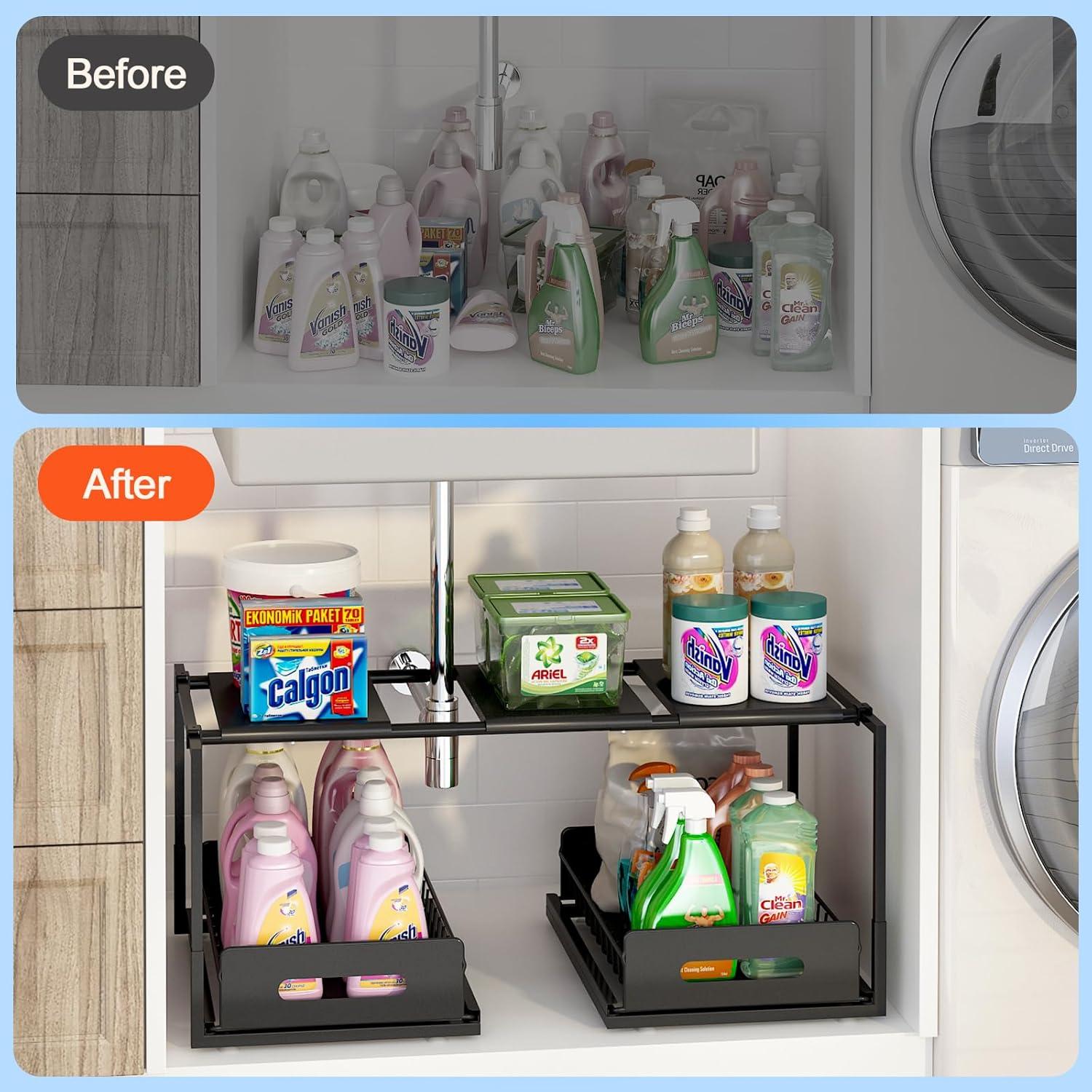 Organizador Expandible Bajo Fregadero REALINN 2 Niveles Negro