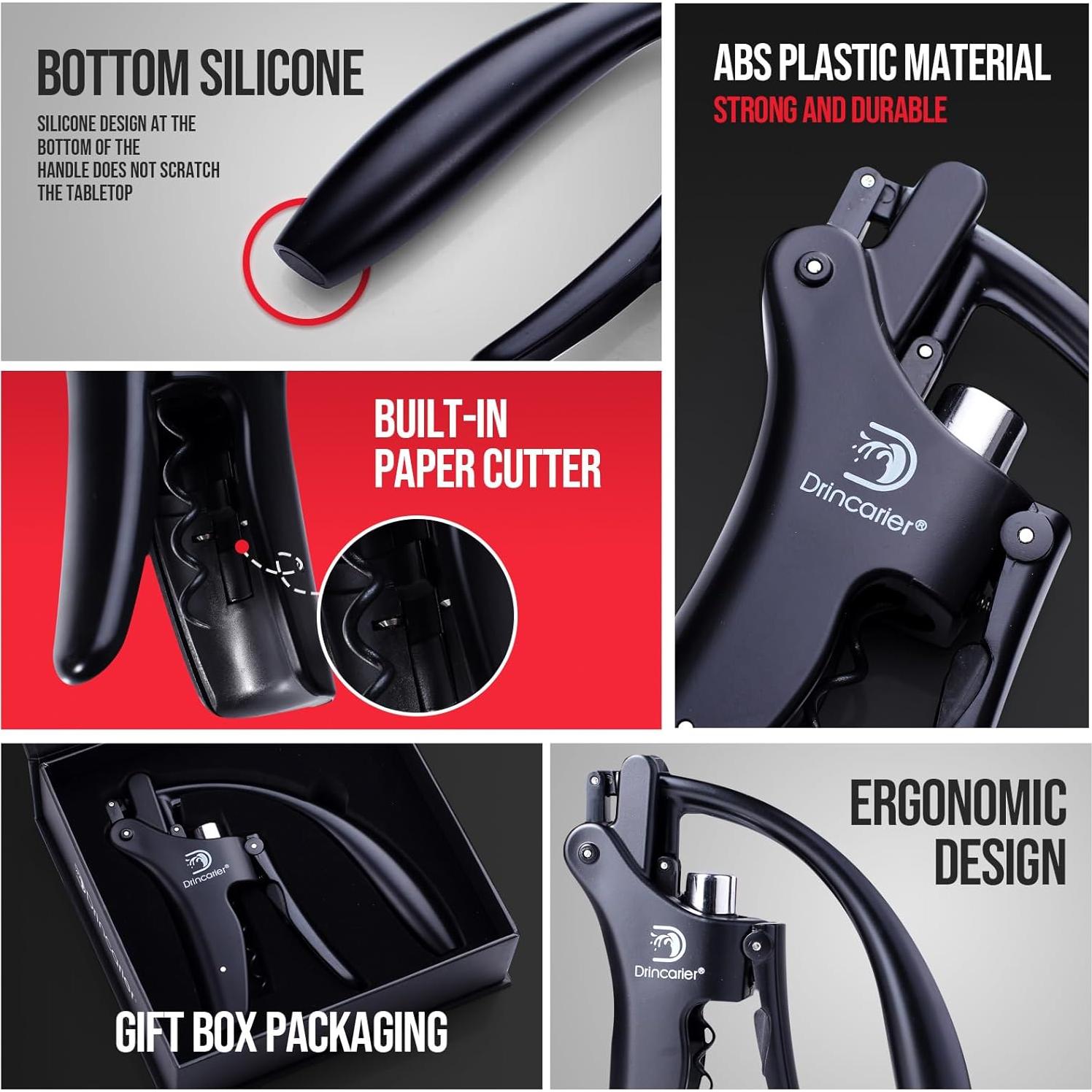 Sacacorchos Drincarier Vertical con Cortador y Tornillo Antiadherente