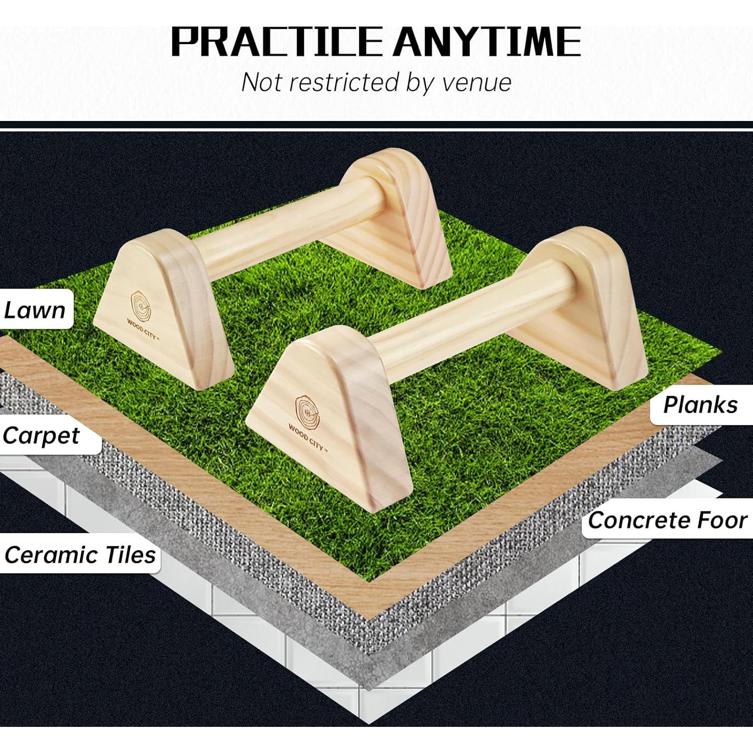 Barras de Flexiones de Madera WOOD CITY 2 Piezas Antideslizantes