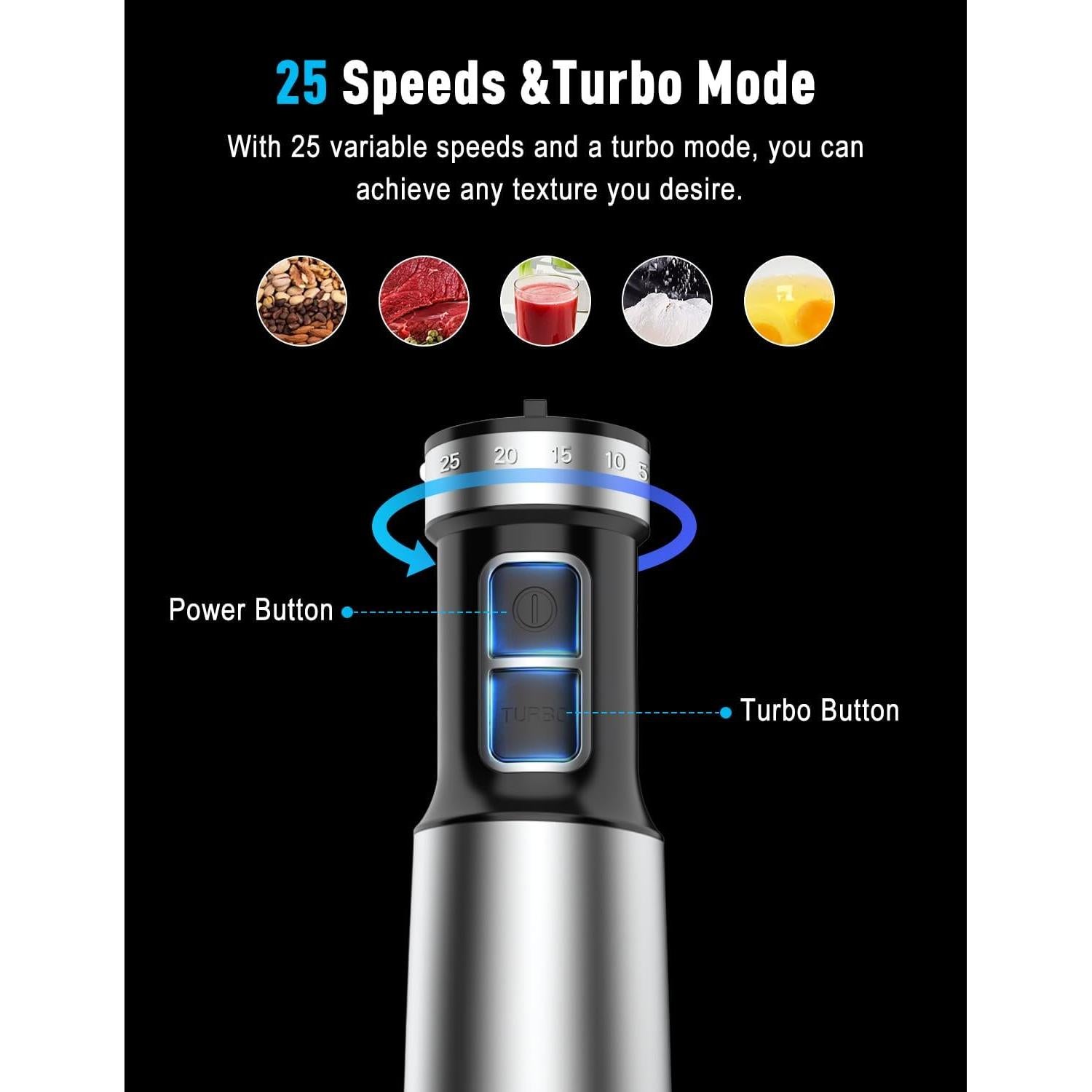 Batidora de Inmersión SHEANLAH 1000W 25 Velocidades Titanio