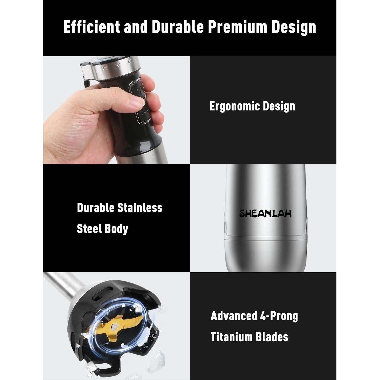 Batidora de Inmersión SHEANLAH 1000W 25 Velocidades Titanio