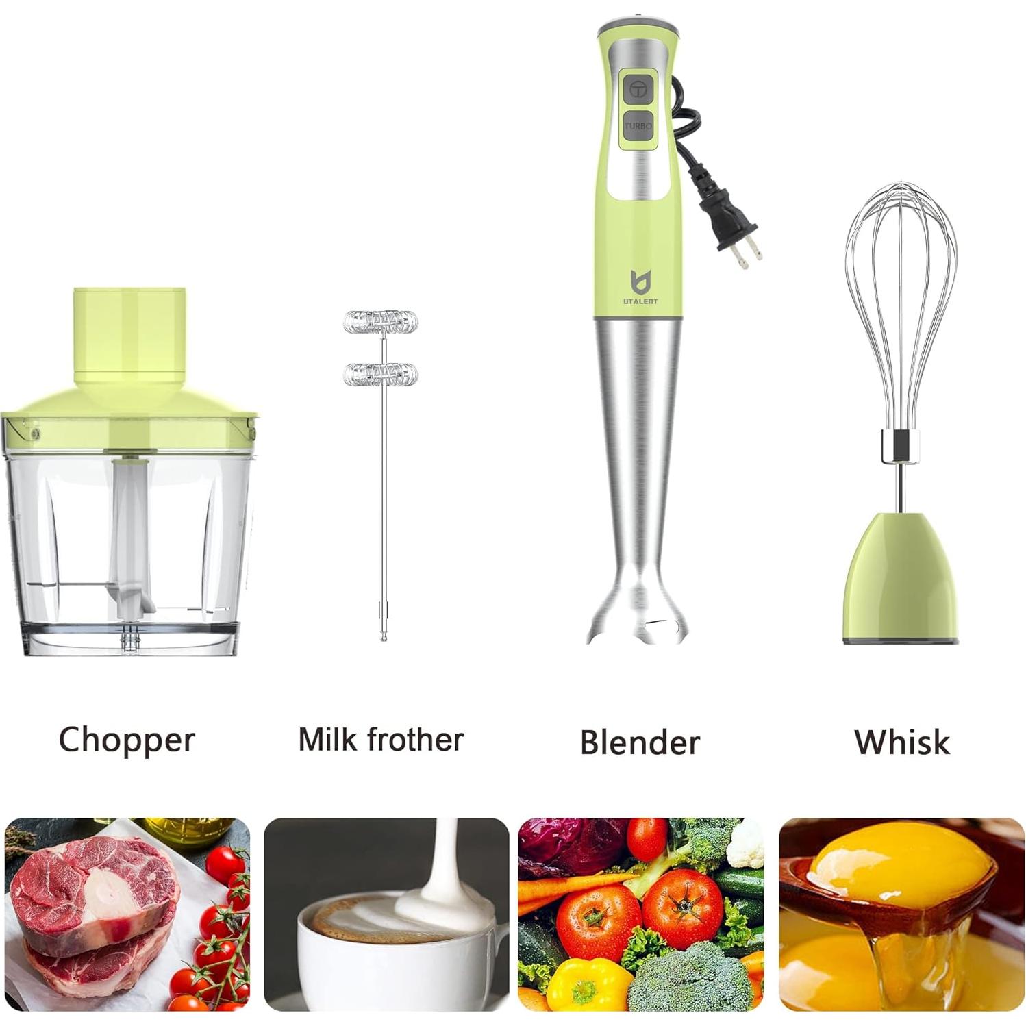 Batidora de Inmersión UTALENT 5-en-1 300W 8 Velocidades Verde