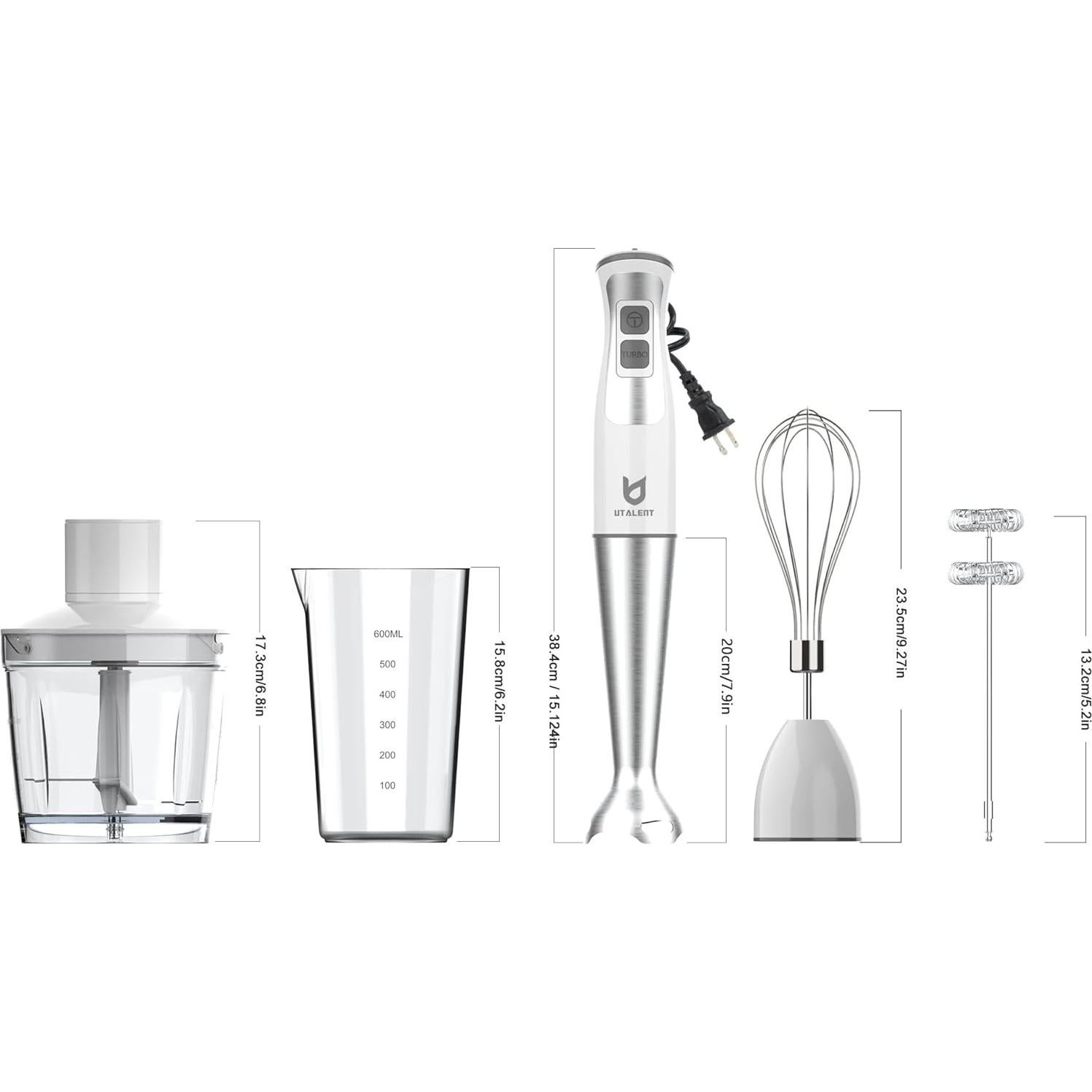 Batidora de Inmersión UTALENT 5-en-1 300W 8 Velocidades - Blanco