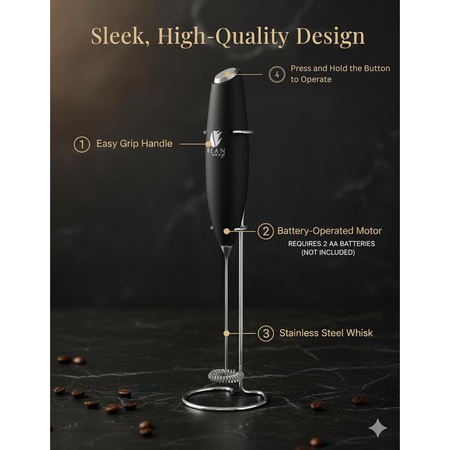 Espumador de Leche Eléctrico Bean Envy - Mano, Acero Inoxidable