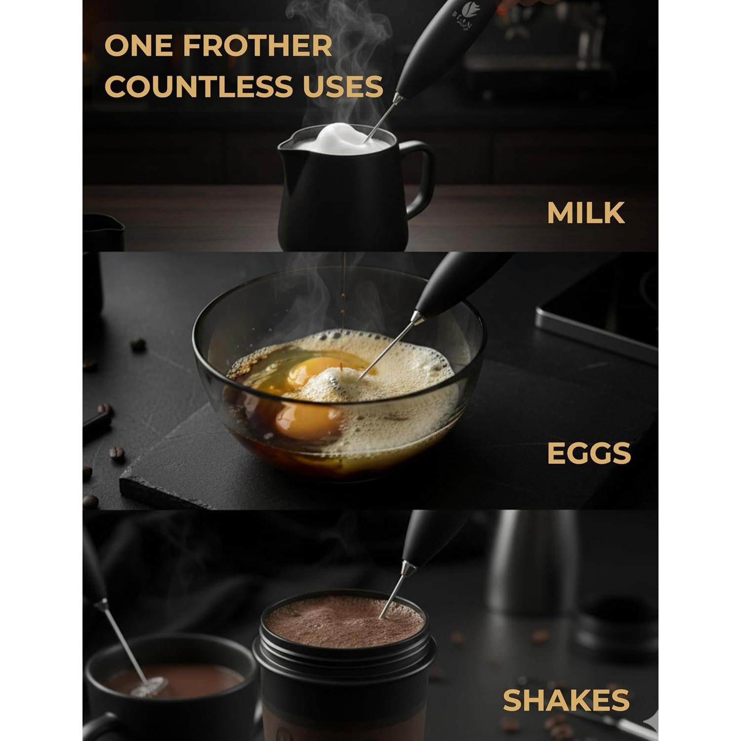 Espumador de Leche Eléctrico Bean Envy - Mano, Acero Inoxidable