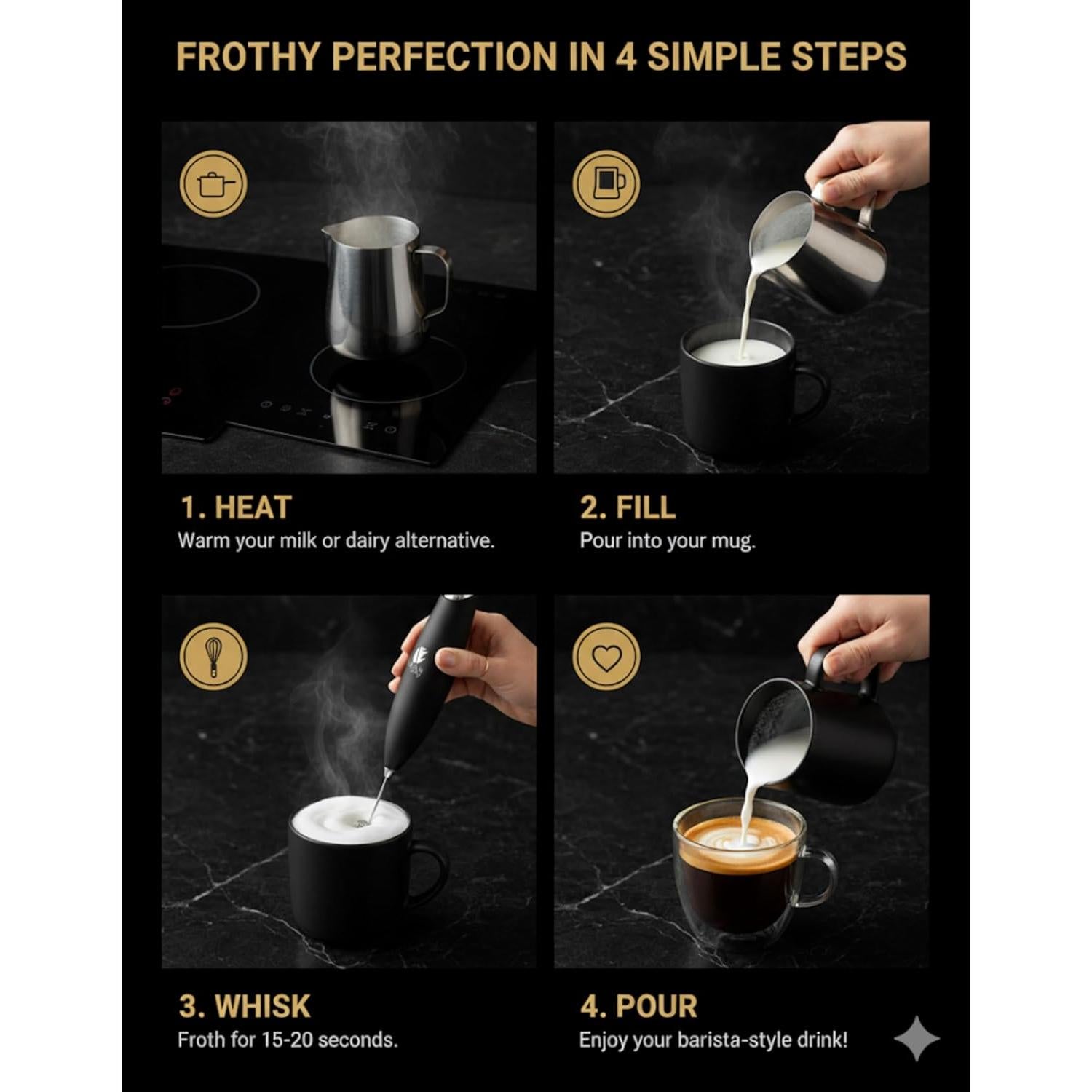 Espumador de Leche Eléctrico Bean Envy - Mano, Acero Inoxidable