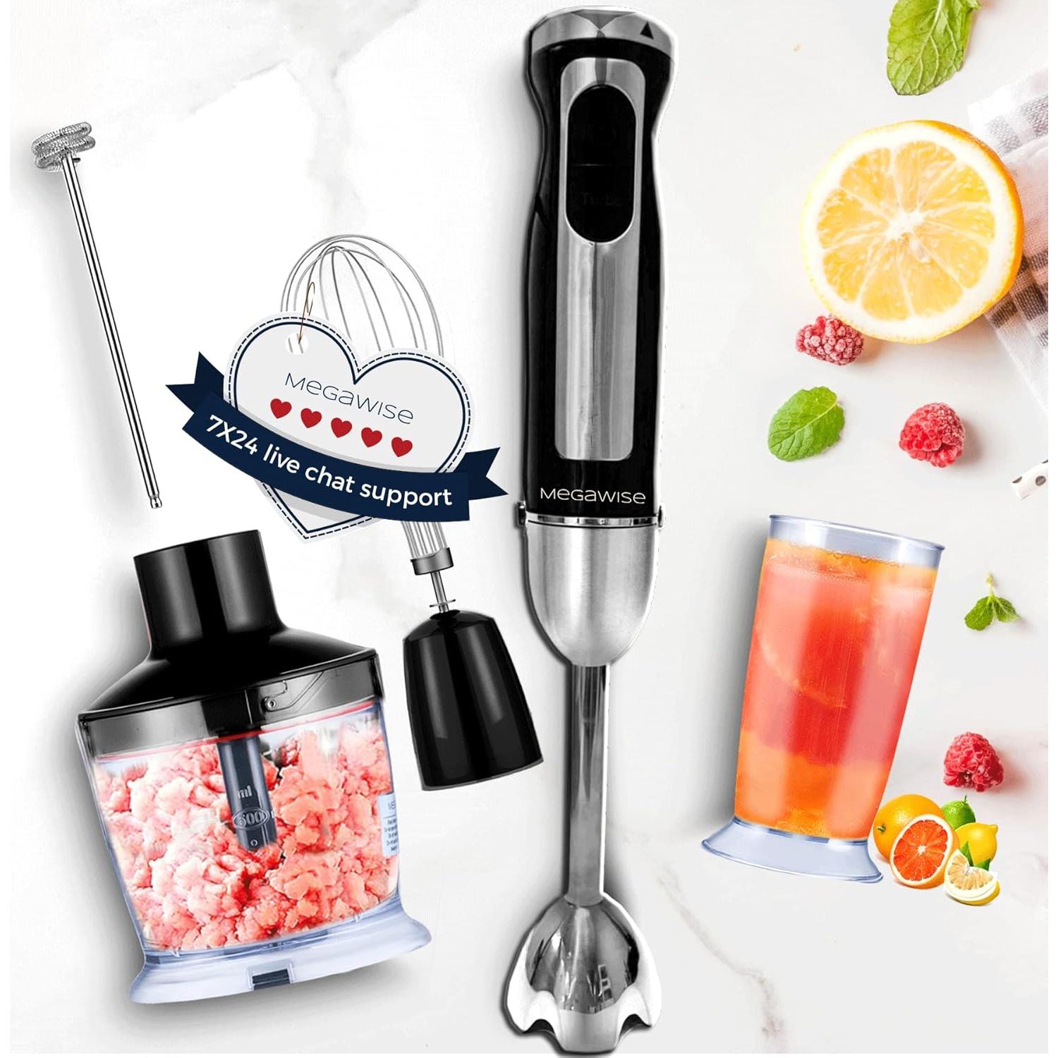 Batidora de Inmersión 3 en 1 MEGAWISE 800W 12 Velocidades