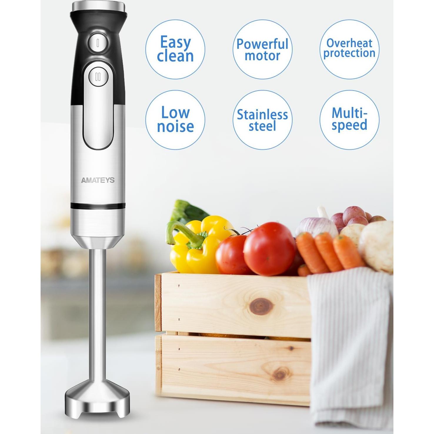 Batidora de Mano Amateys 700W Acero Inoxidable 2 Modos