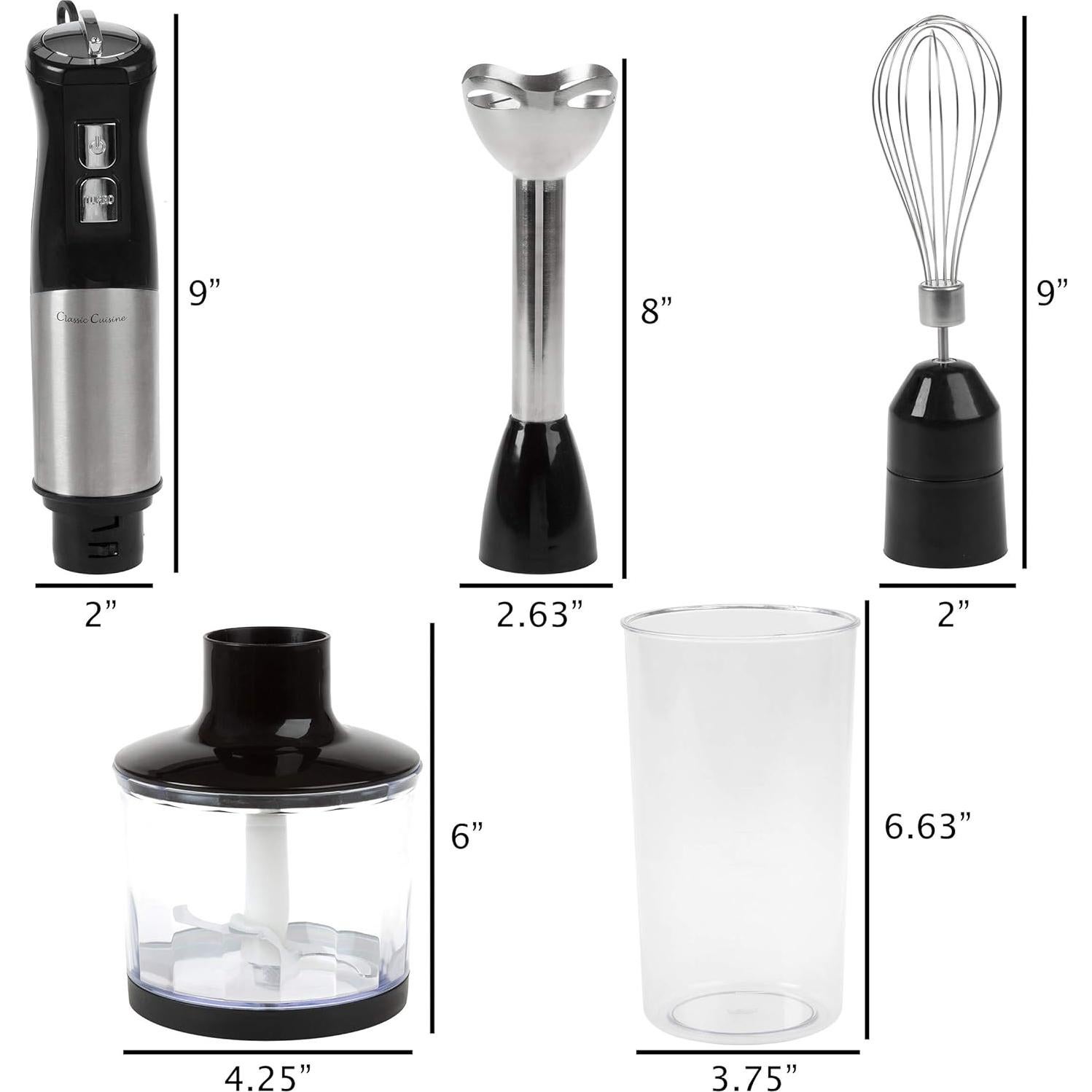 Batidora de Inmersión Clásica Cocina 4 en 1 6 Velocidades 0.95L