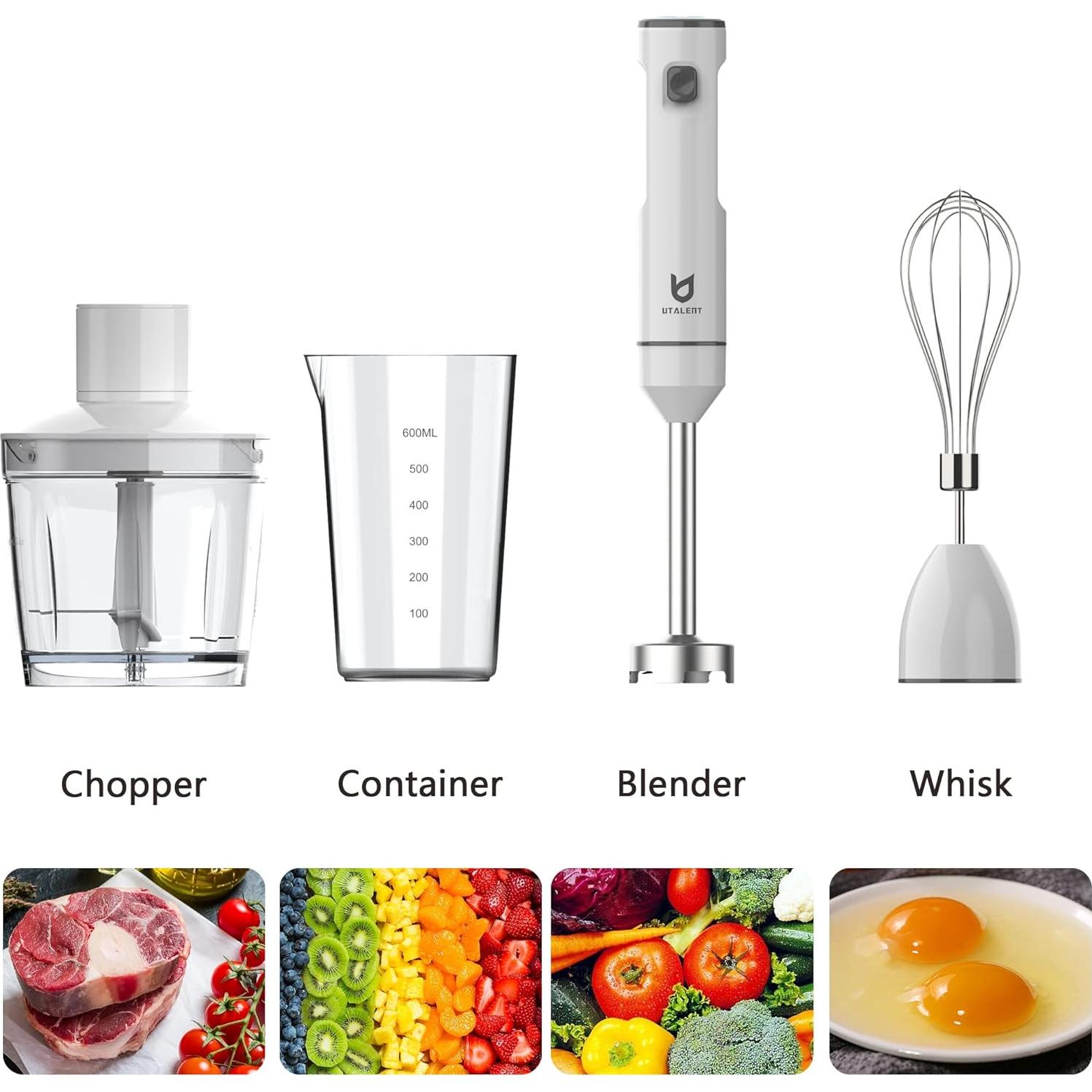 Batidora de Mano Inalámbrica UTALENT 600ml Recargable Blanca