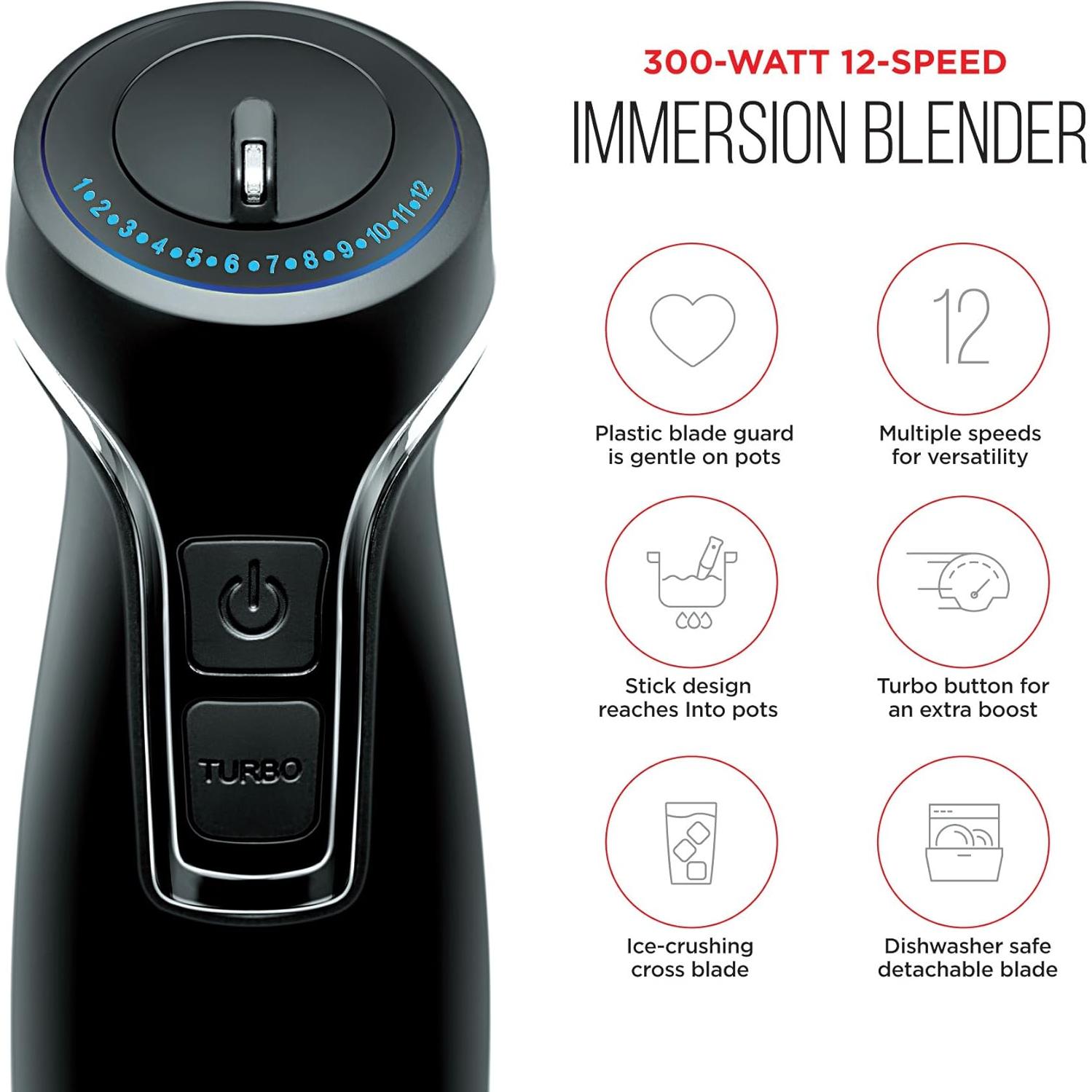 Batidora de Inmersión Chefman 300W 12 Velocidades Negra