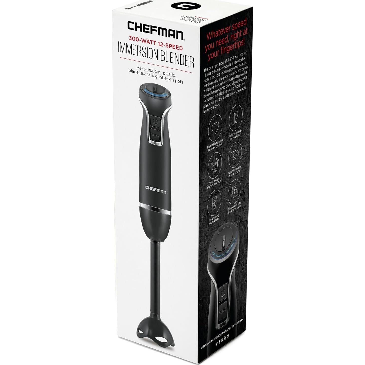 Batidora de Inmersión Chefman 300W 12 Velocidades Negra