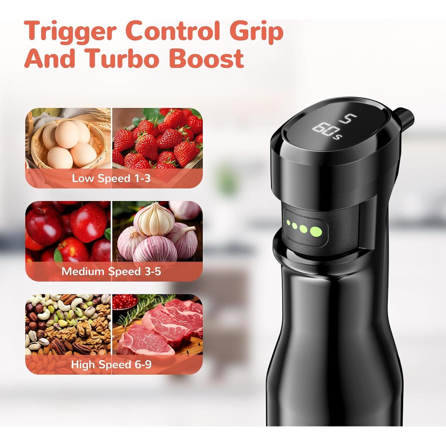 G.a HOMEFAVOR Handheld Corded Hand Blenders Set: 1000W Trigger Variable Speed 5 in 1 Stick Blenders with Stainless Steel Blade, Mixing Beaker, Whisk, Milk Frother for Soup, Baby Food, Smoothies