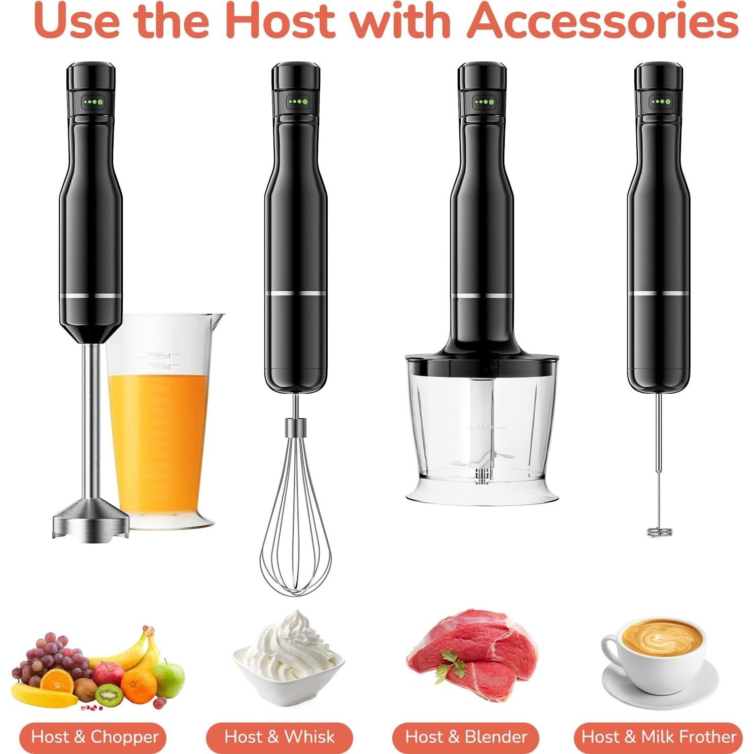 G.a HOMEFAVOR Handheld Corded Hand Blenders Set: 1000W Trigger Variable Speed 5 in 1 Stick Blenders with Stainless Steel Blade, Mixing Beaker, Whisk, Milk Frother for Soup, Baby Food, Smoothies