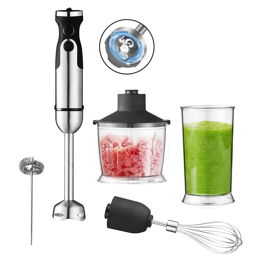 Immersion Hand Blender,Electric Blender, 5 in 1 SS Immersion Blender, 1200W Powerful Hand Stick Mixer Blender with Turbo Mode,with Variable Speed & Chopper, Whisk and Frother, 15.55
