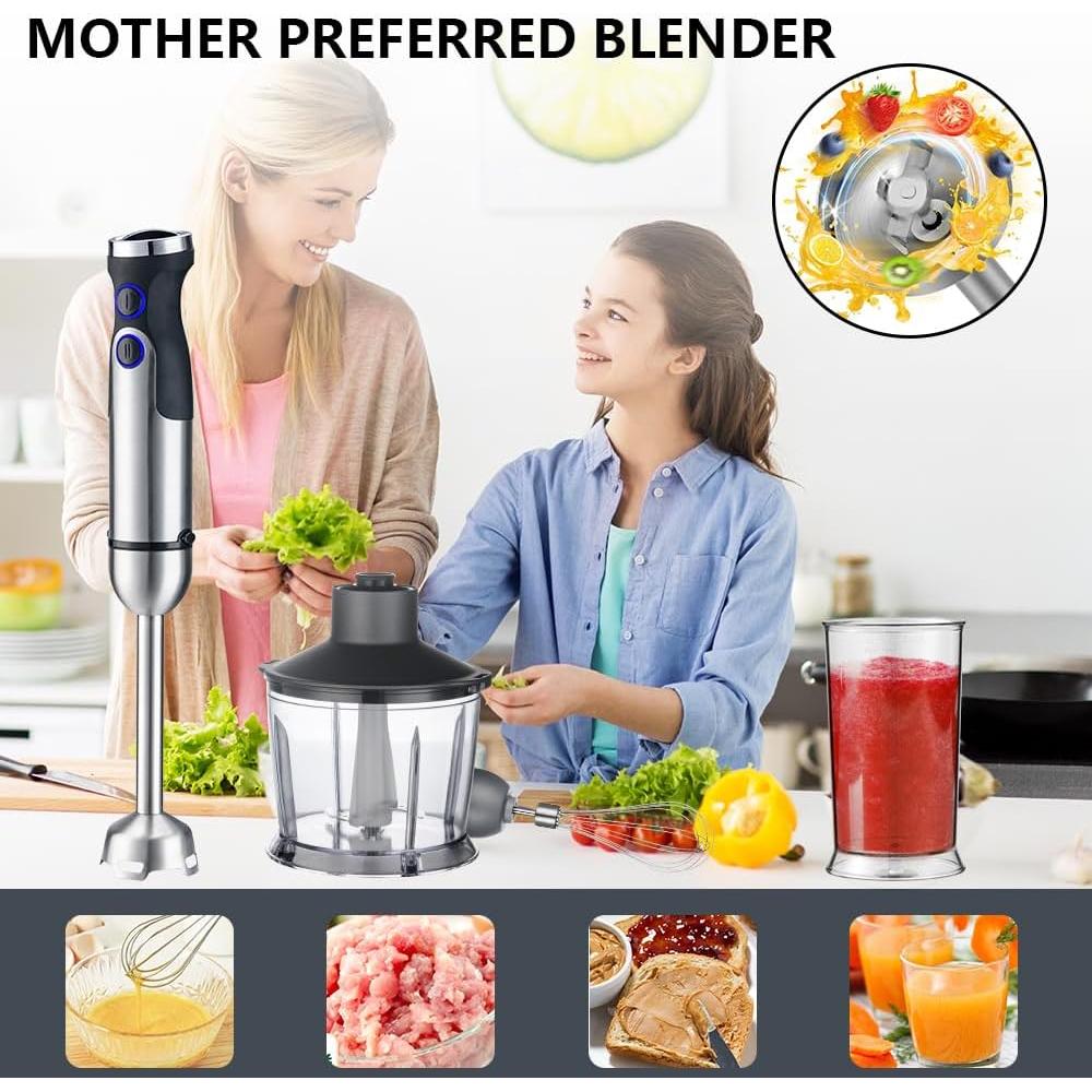 Immersion Hand Blender,Electric Blender, 5 in 1 SS Immersion Blender, 1200W Powerful Hand Stick Mixer Blender with Turbo Mode,with Variable Speed & Chopper, Whisk and Frother, 15.55