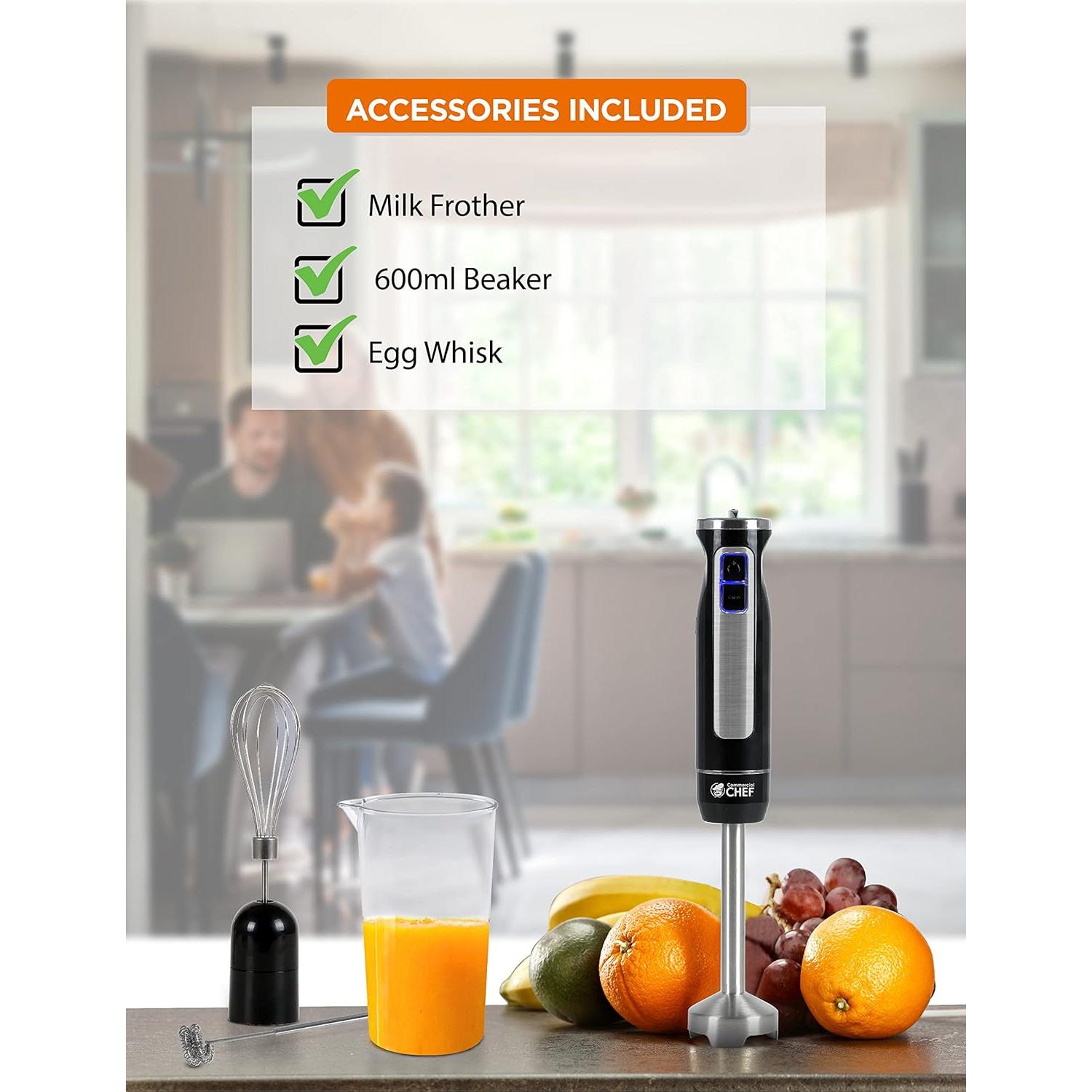 COMMERCIAL CHEF Immersion Blender, Multi-Purpose Immersion Hand Blender with Stainless Steel Blade, Handheld Mixer with 8 Variable Speed Options