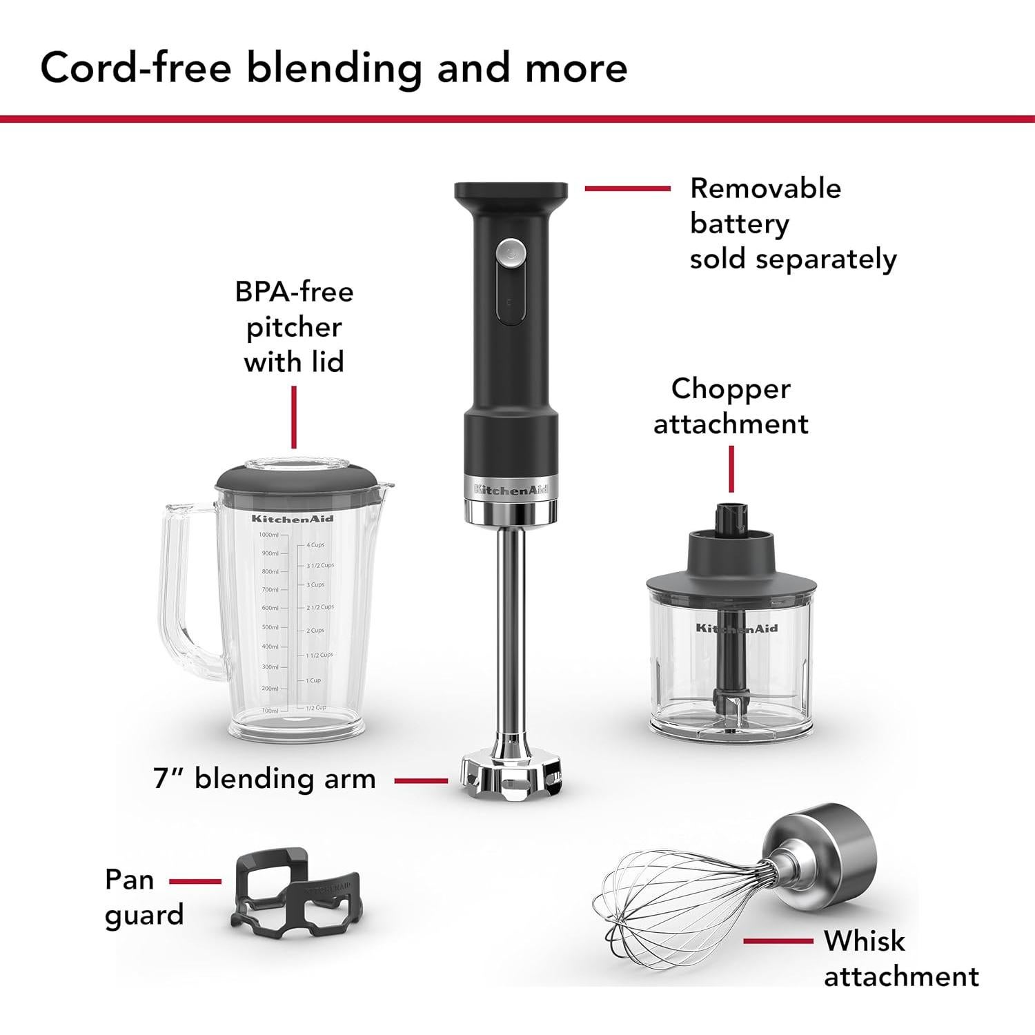 Batidora de Mano Inalámbrica KitchenAid Go 4 Tazas KHBRV05BM