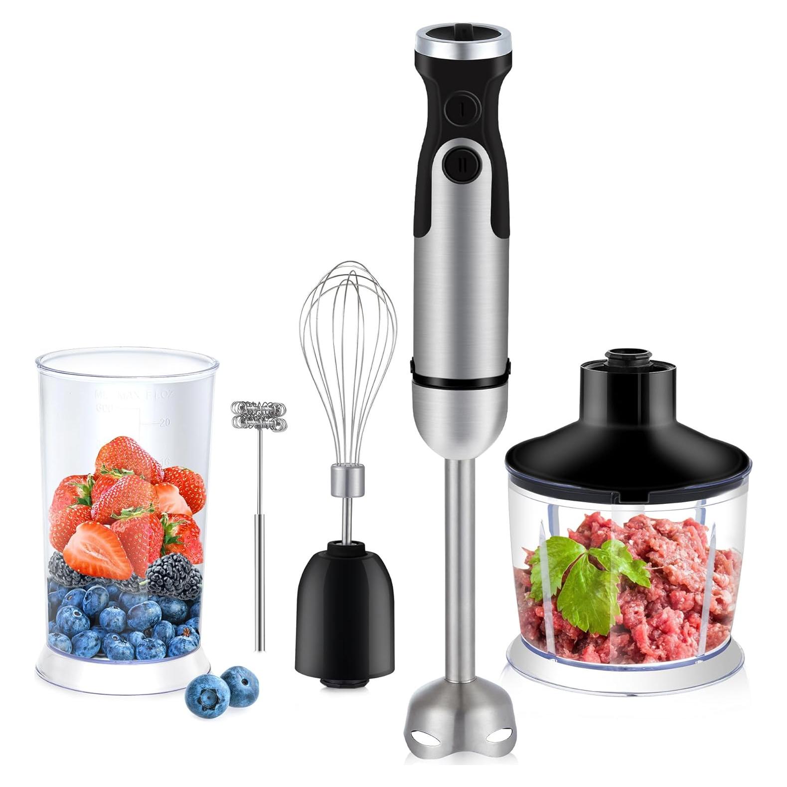 Immersion Hand Blender Multi-Purpose 220V 5 IN 1 Blender Heavy Duty Copper Motor Stainless Steel Finish Includes Whisk Attachment, Chopper and Smoothies Cup (HB3302 EU Plug)