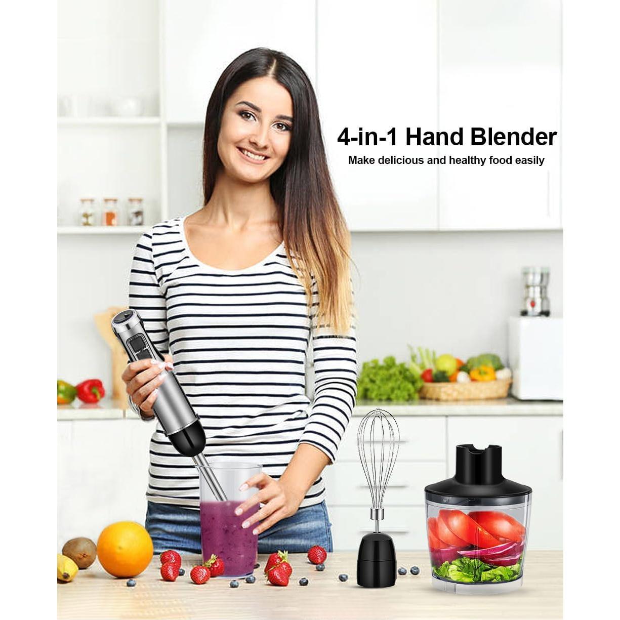 Immersion Hand Blender Multi-Purpose 220V 5 IN 1 Blender Heavy Duty Copper Motor Stainless Steel Finish Includes Whisk Attachment, Chopper and Smoothies Cup (HB3302 EU Plug)
