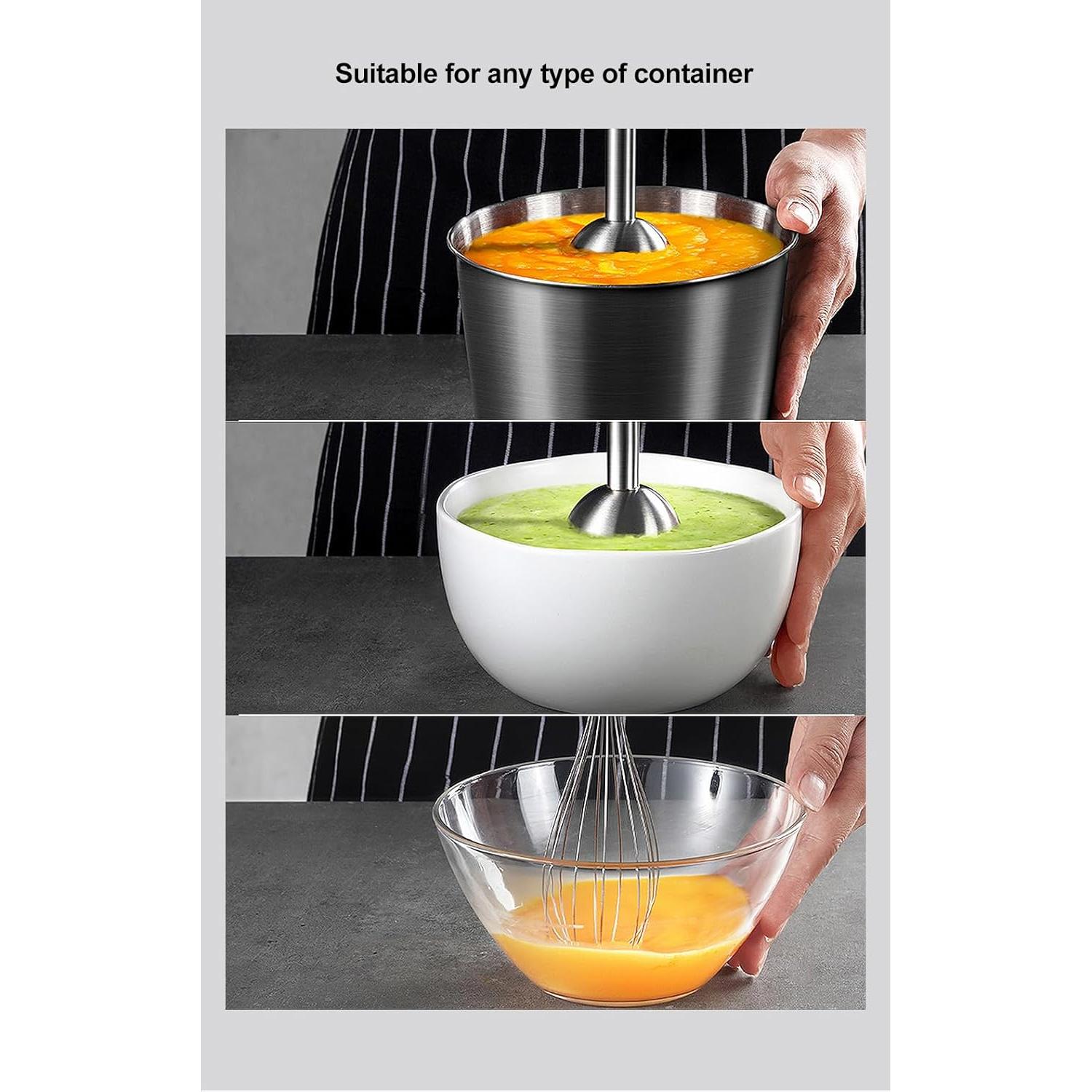 Immersion Hand Blender Multi-Purpose 220V 5 IN 1 Blender Heavy Duty Copper Motor Stainless Steel Finish Includes Whisk Attachment, Chopper and Smoothies Cup (HB3302 EU Plug)