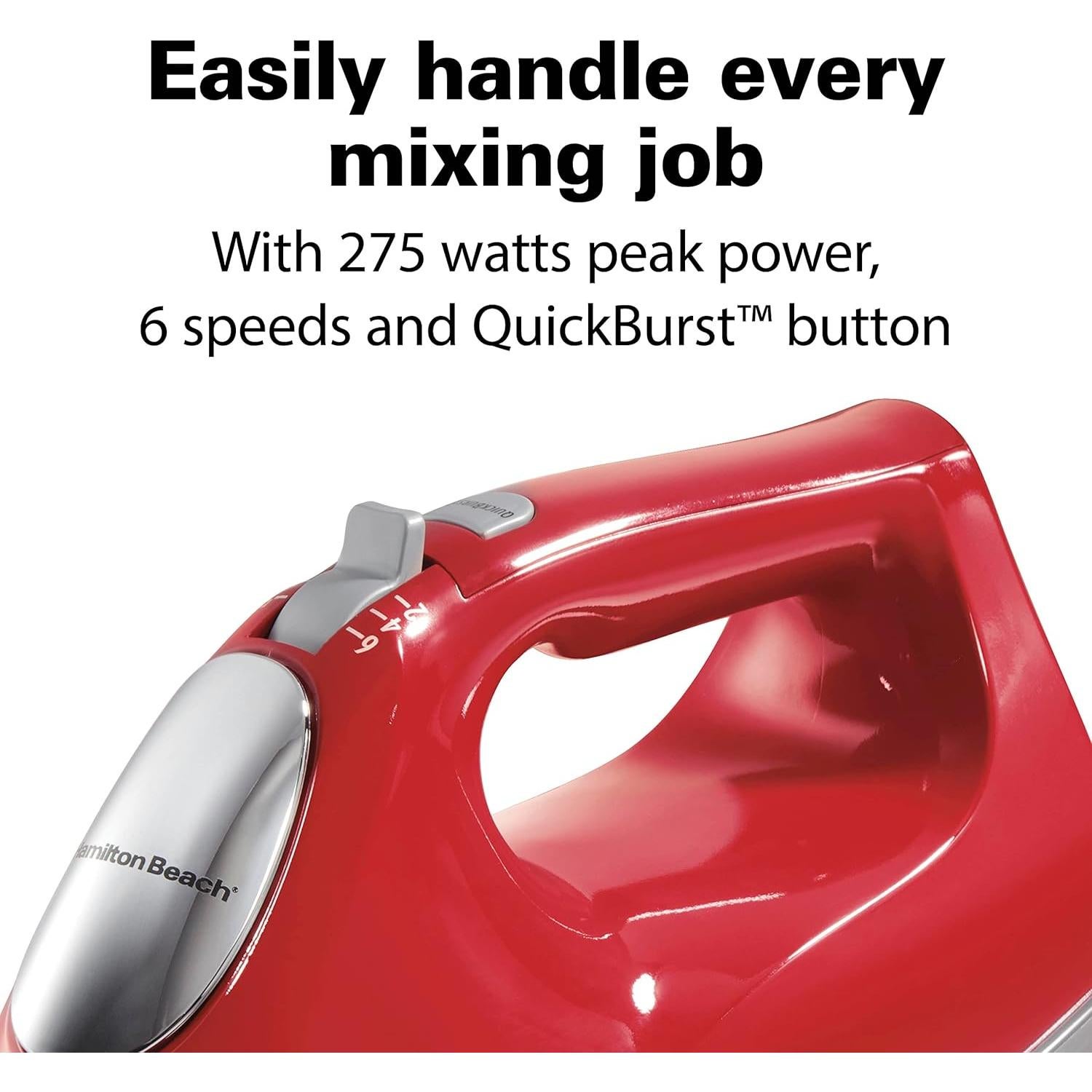 Batidora de Mano Eléctrica Hamilton Beach 275W 6 Velocidades Rojo