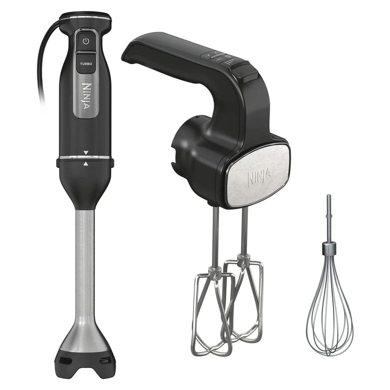 Ninja CI100 Foodi Power Mixer System, 750-Peak-Watt Immersion Blender and Hand Mixer, EasyGlide Beaters, Whisk, Black (Renewed)