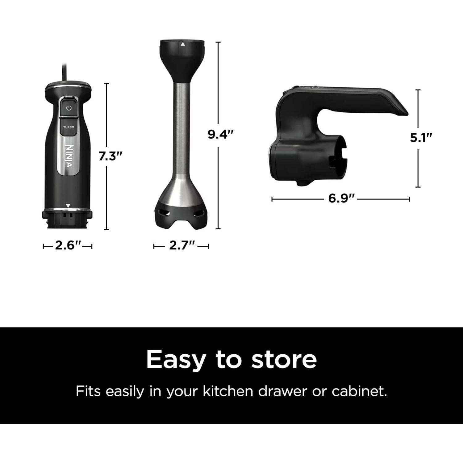 Ninja CI100 Foodi Power Mixer System, 750-Peak-Watt Immersion Blender and Hand Mixer, EasyGlide Beaters, Whisk, Black (Renewed)