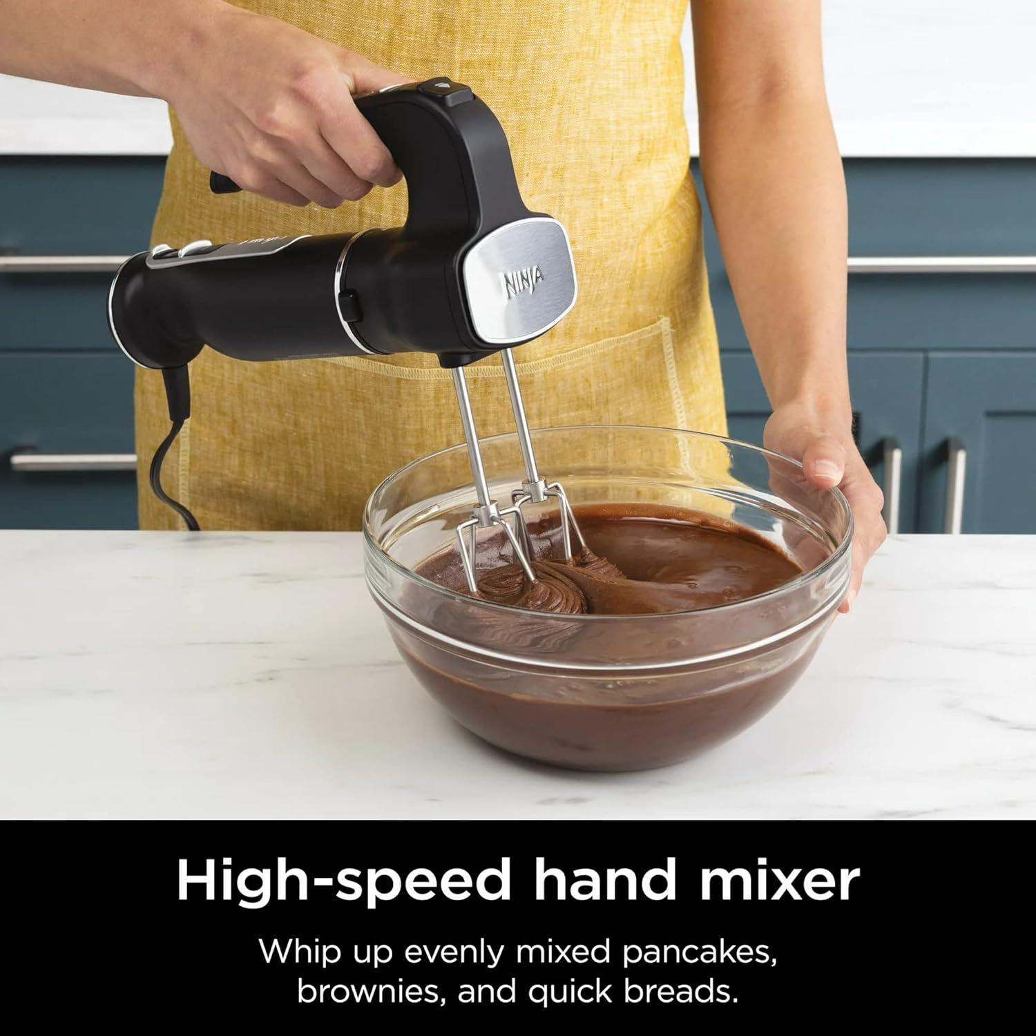 Ninja CI100 Foodi Power Mixer System, 750-Peak-Watt Immersion Blender and Hand Mixer, EasyGlide Beaters, Whisk, Black (Renewed)