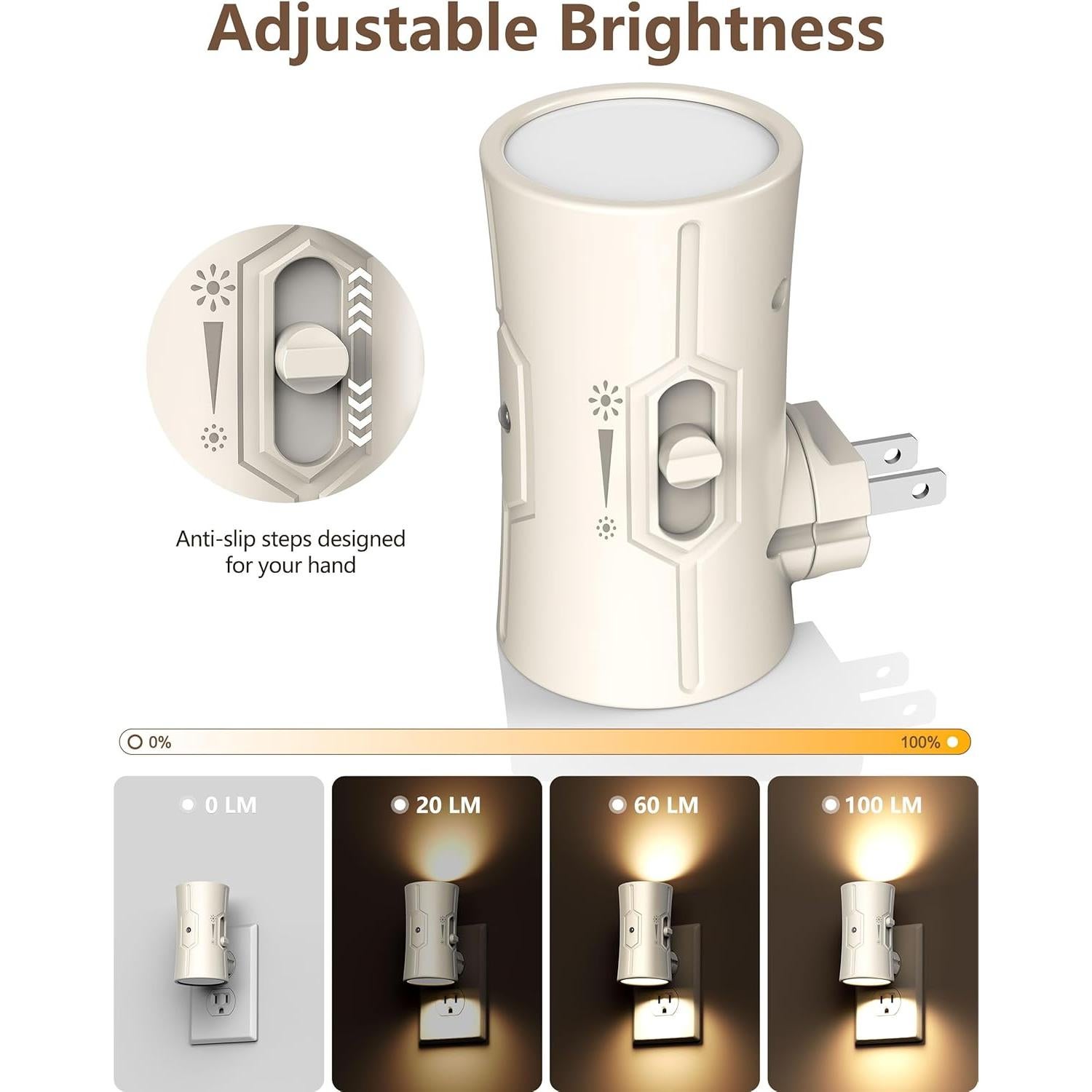 Luz Nocturna LED Fesnne 3000K Ajustable 0-100LM 2 Pzas