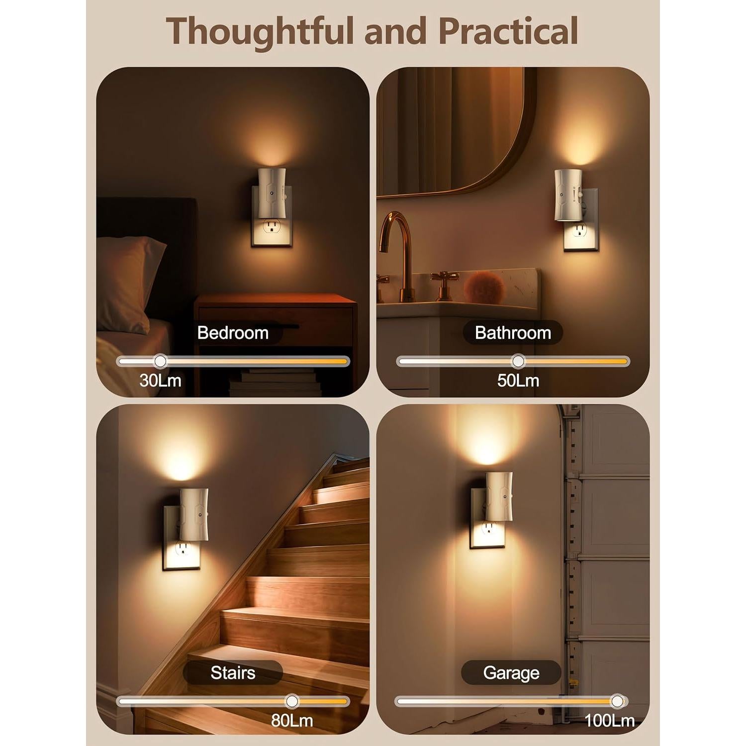 Luz Nocturna LED Fesnne 3000K Ajustable 0-100LM 2 Pzas