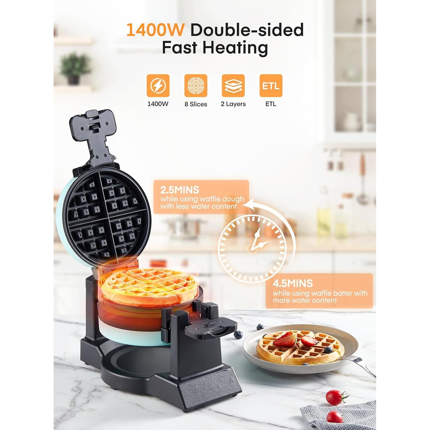 Máquina de Waffles Doble FOHERE 1400W Antiadherente Azul