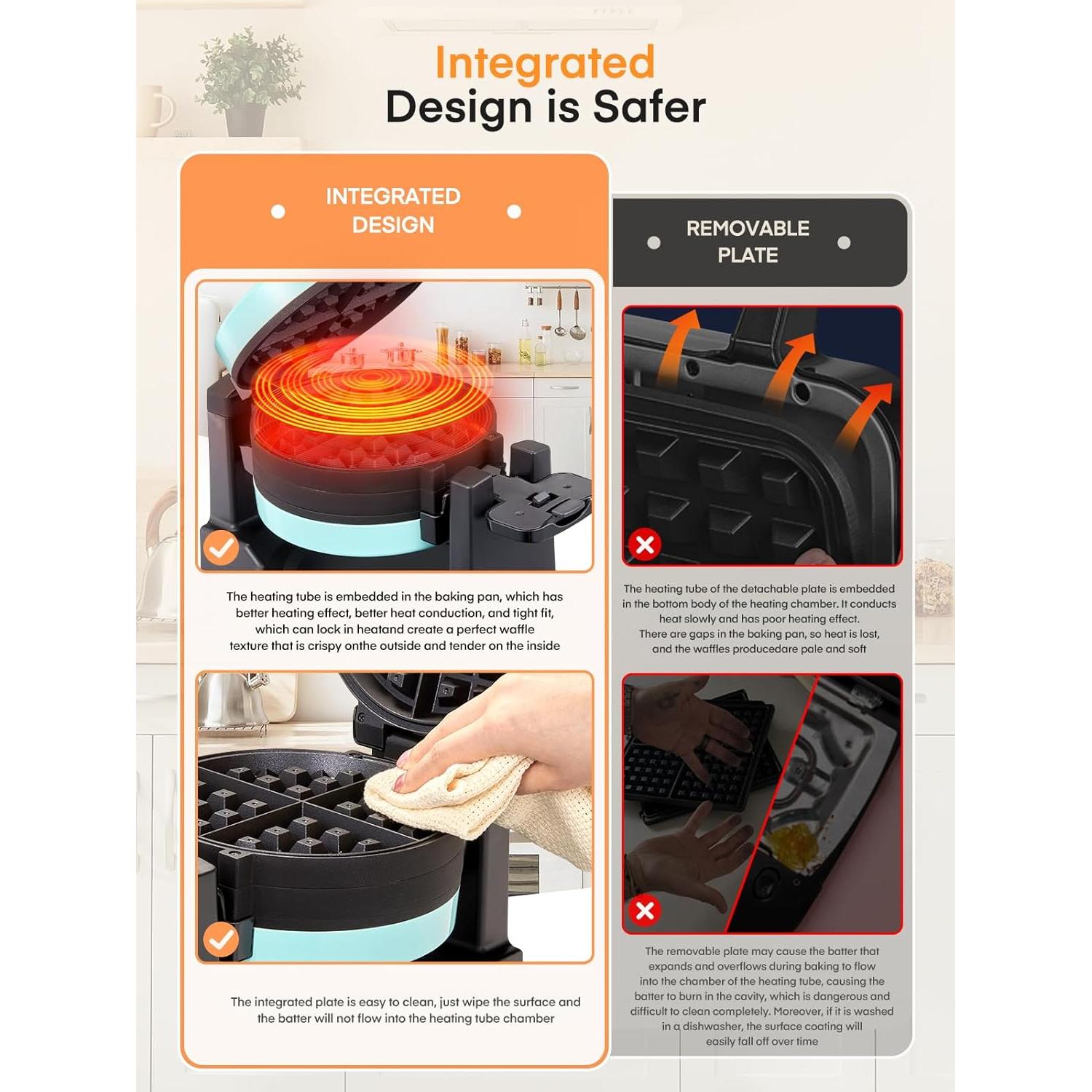 Máquina de Waffles Doble FOHERE 1400W Antiadherente Azul