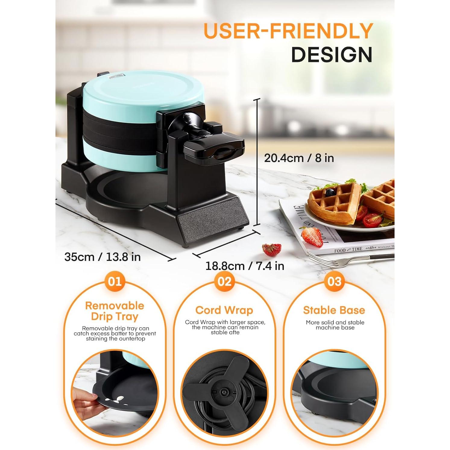 Máquina de Waffles Doble FOHERE 1400W Antiadherente Azul