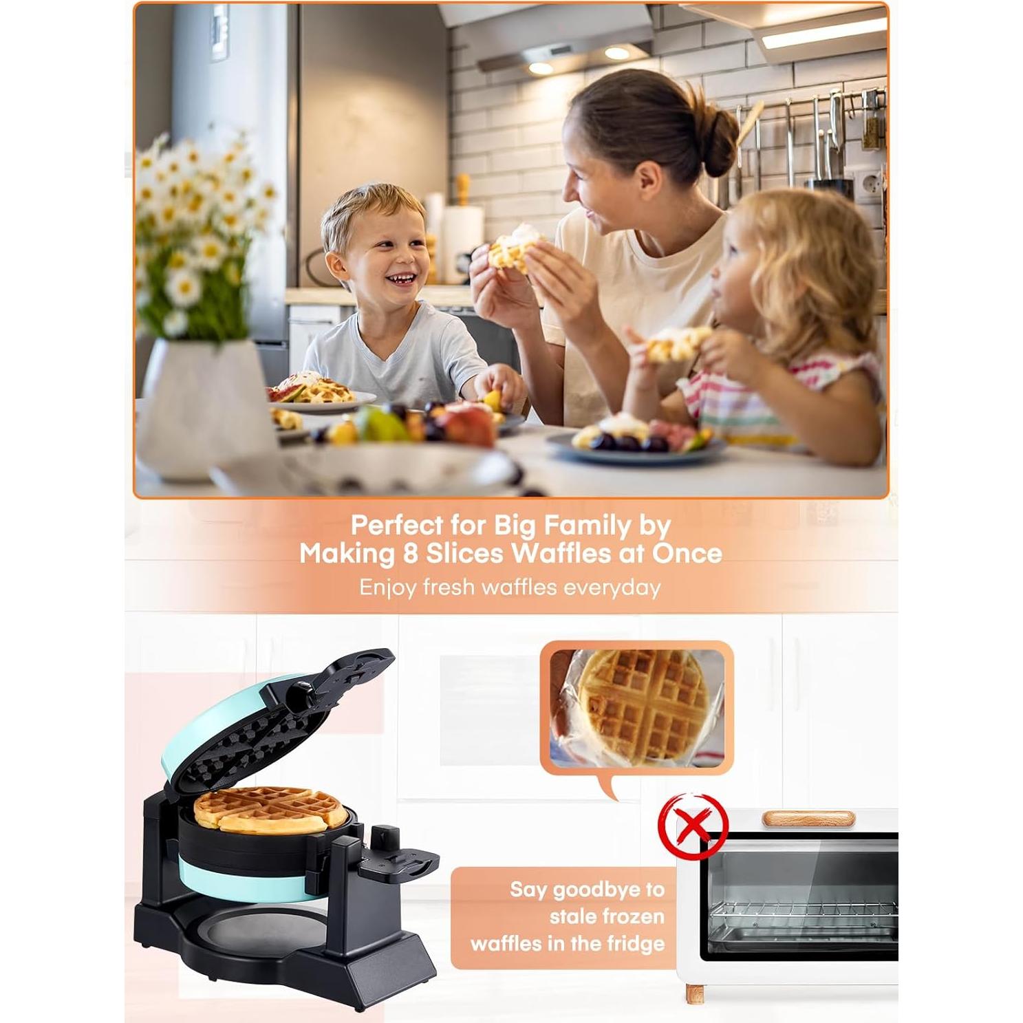 Máquina de Waffles Doble FOHERE 1400W Antiadherente Azul