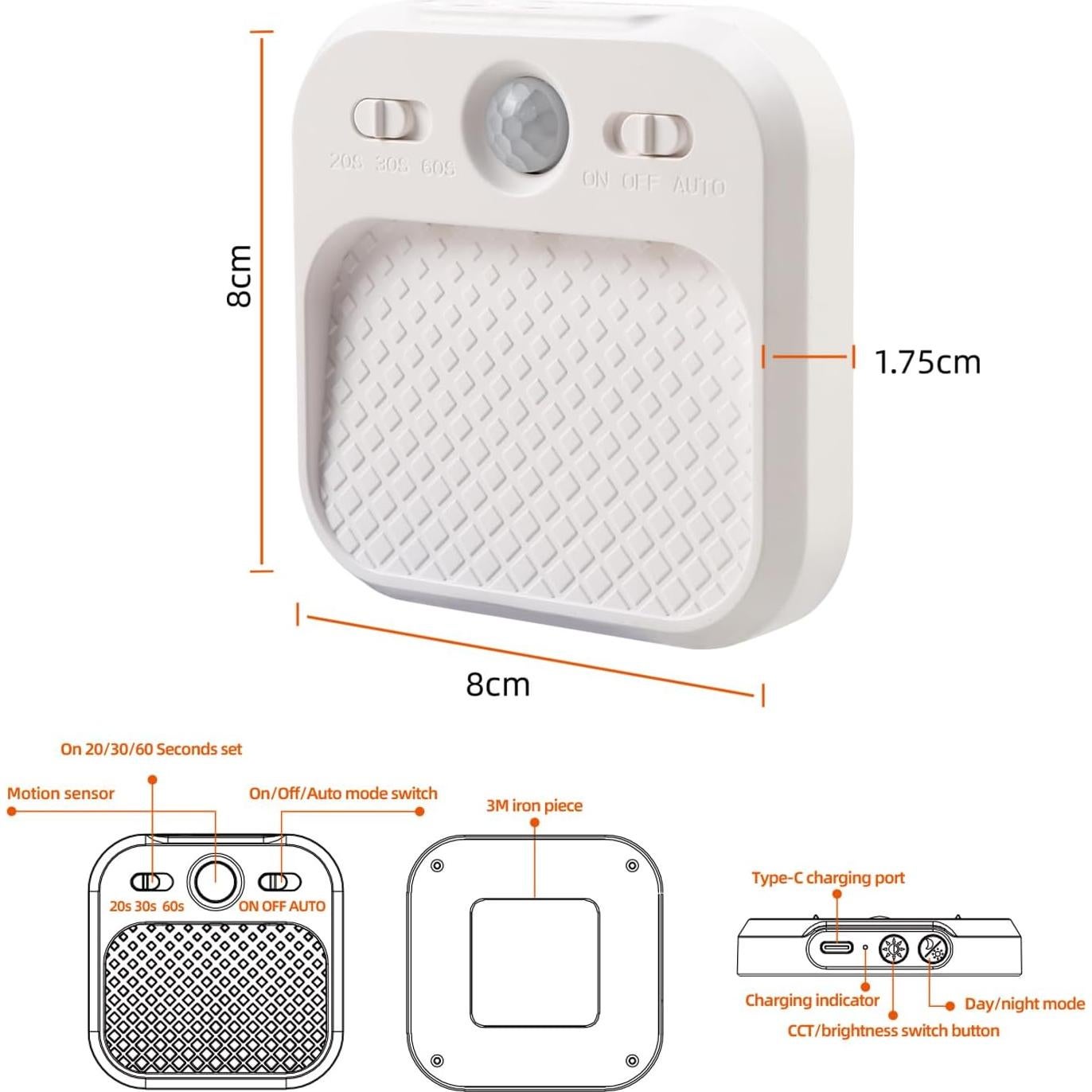 Luz Nocturna LED DAMI con Detector de Movimiento 600mAh