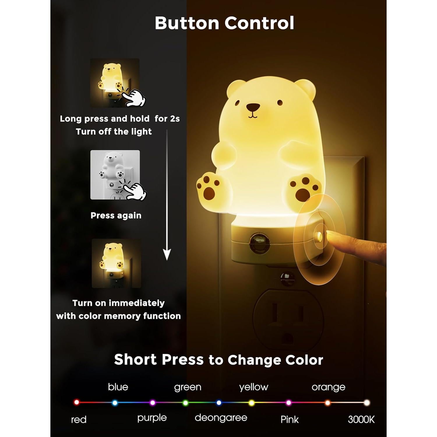 Luz Nocturna 3D Oso LOHAS LED para Niños, RGB y Blanco 3000K