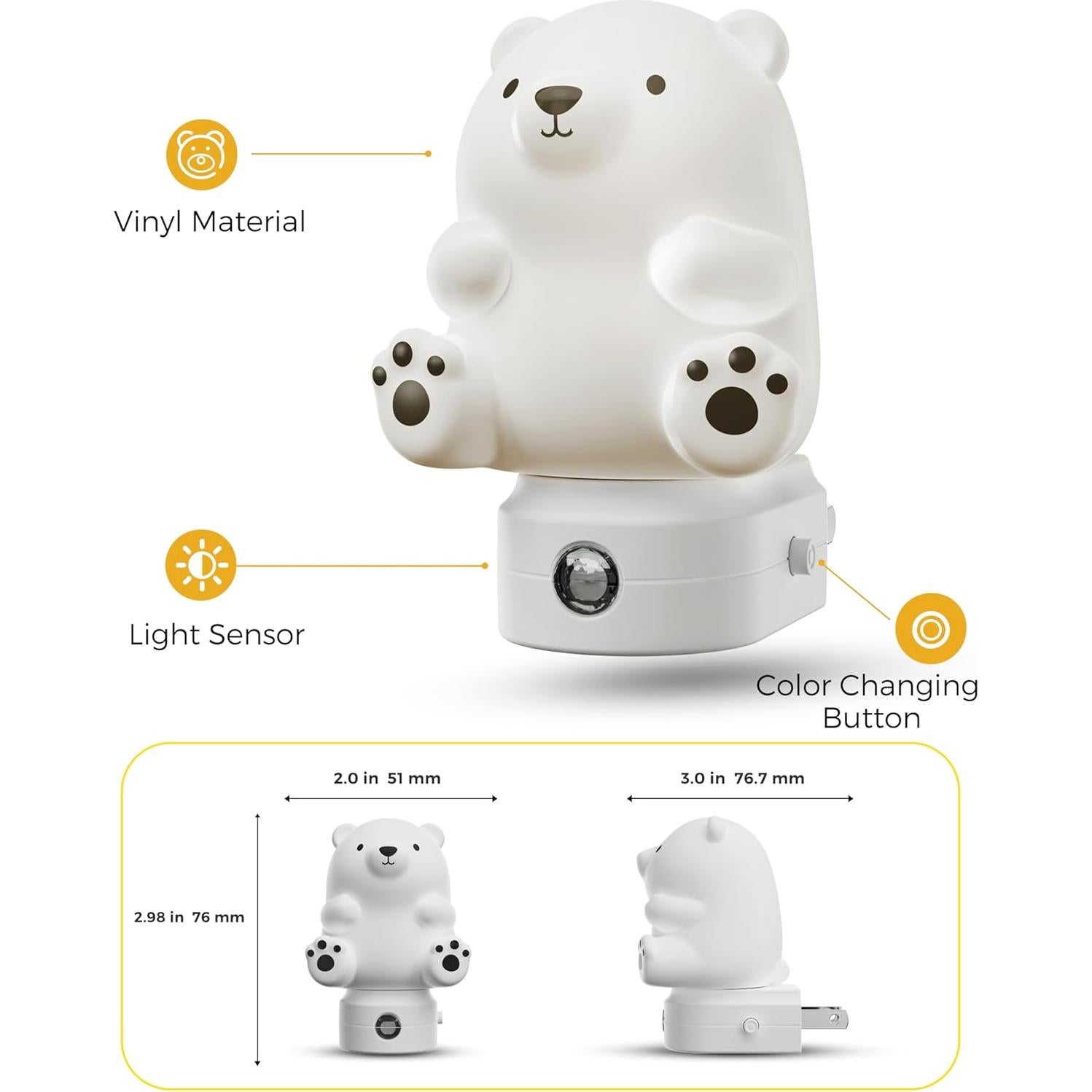 Luz Nocturna 3D Oso LOHAS LED para Niños, RGB y Blanco 3000K