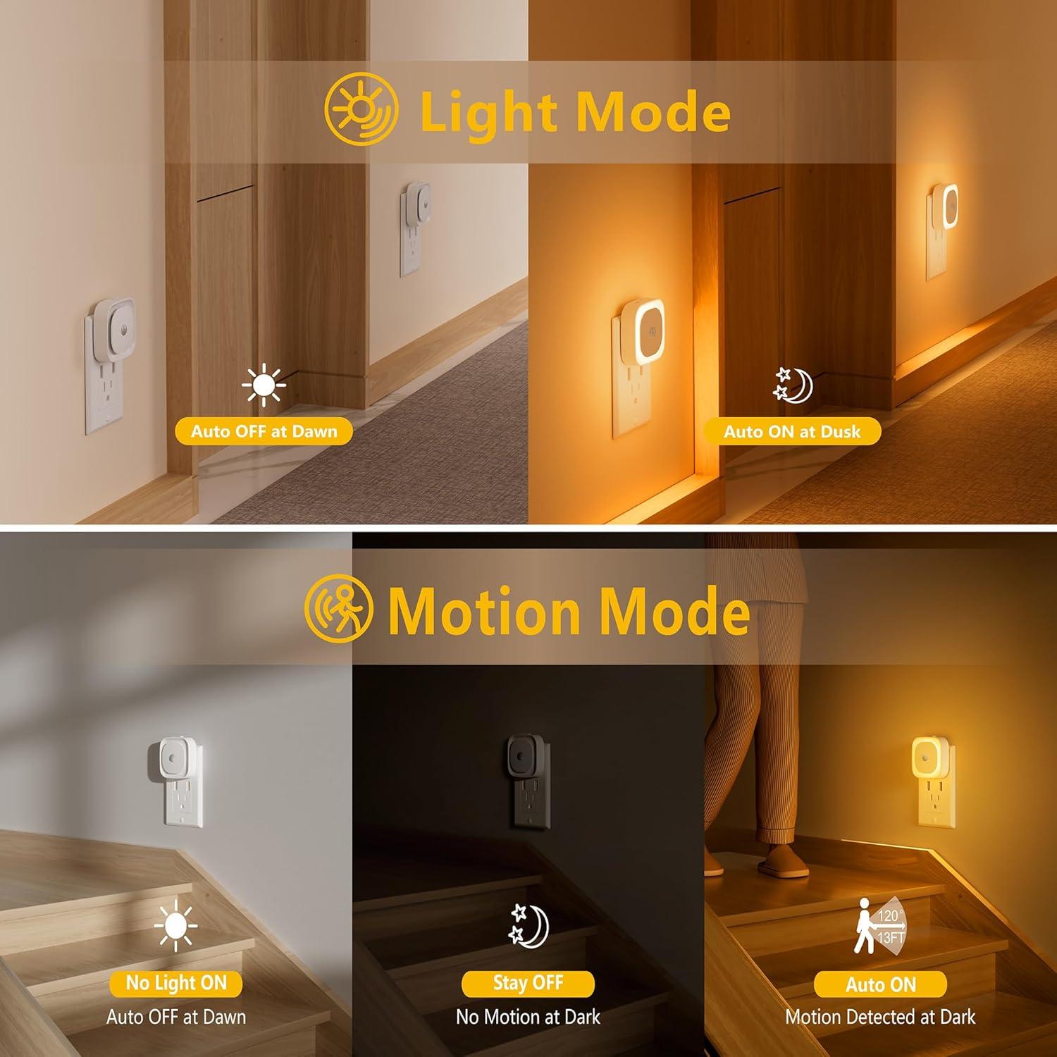 Paquete 2 luces nocturnas YUNLEX ámbar con sensor movimiento